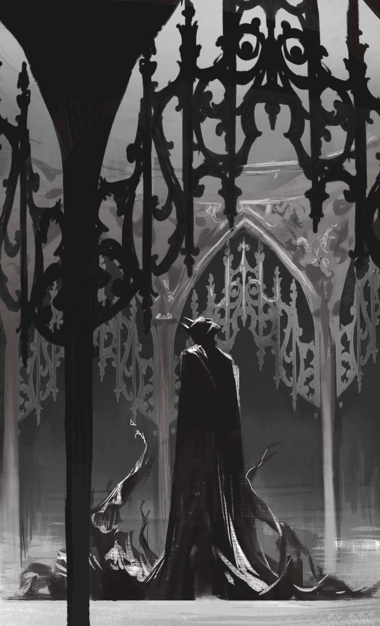 Batman standing in a gothic cathedral HD Phone Wallpaper