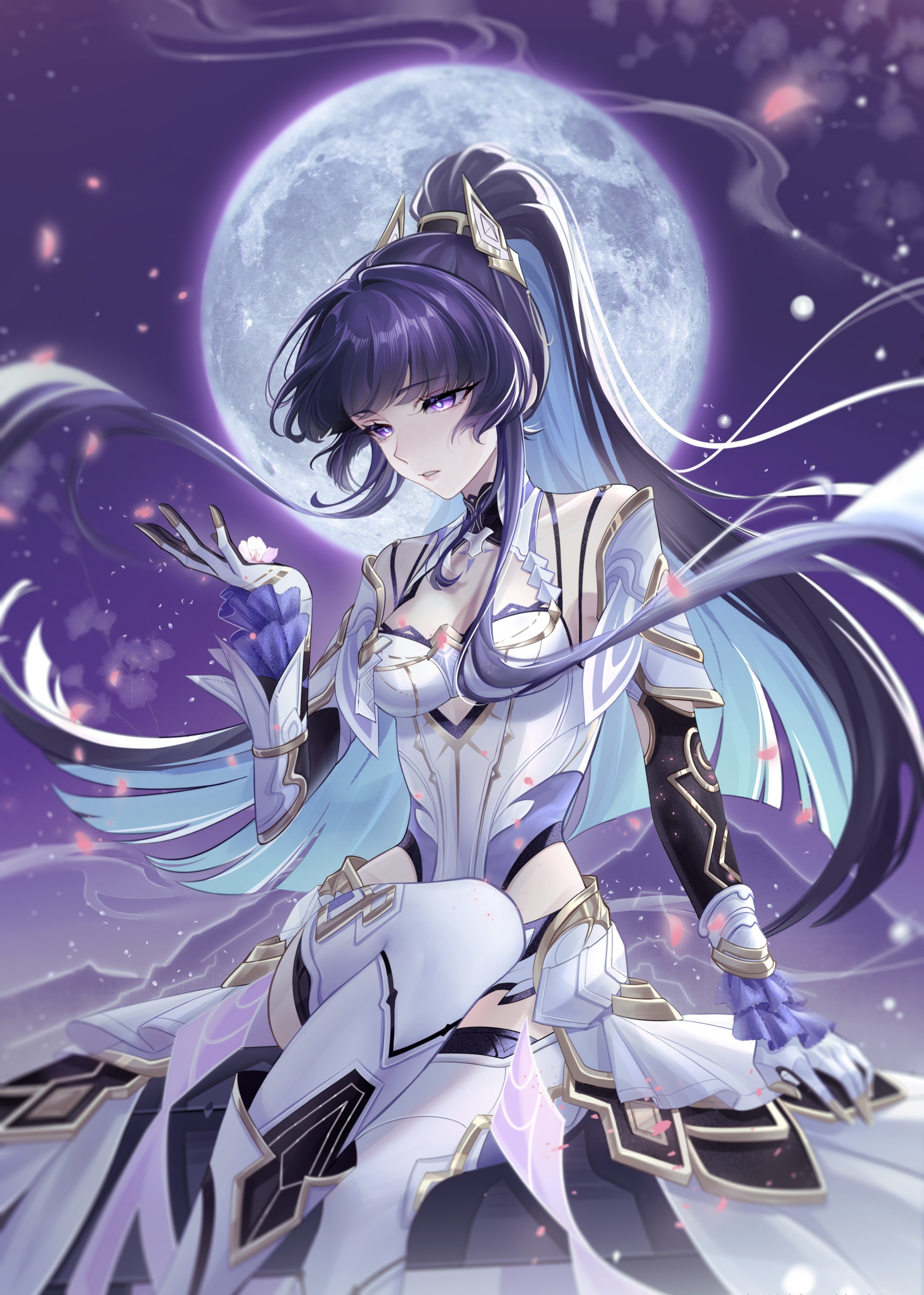 Raiden Mei from Honkai Impact 3rd under the moon HD Phone Wallpaper