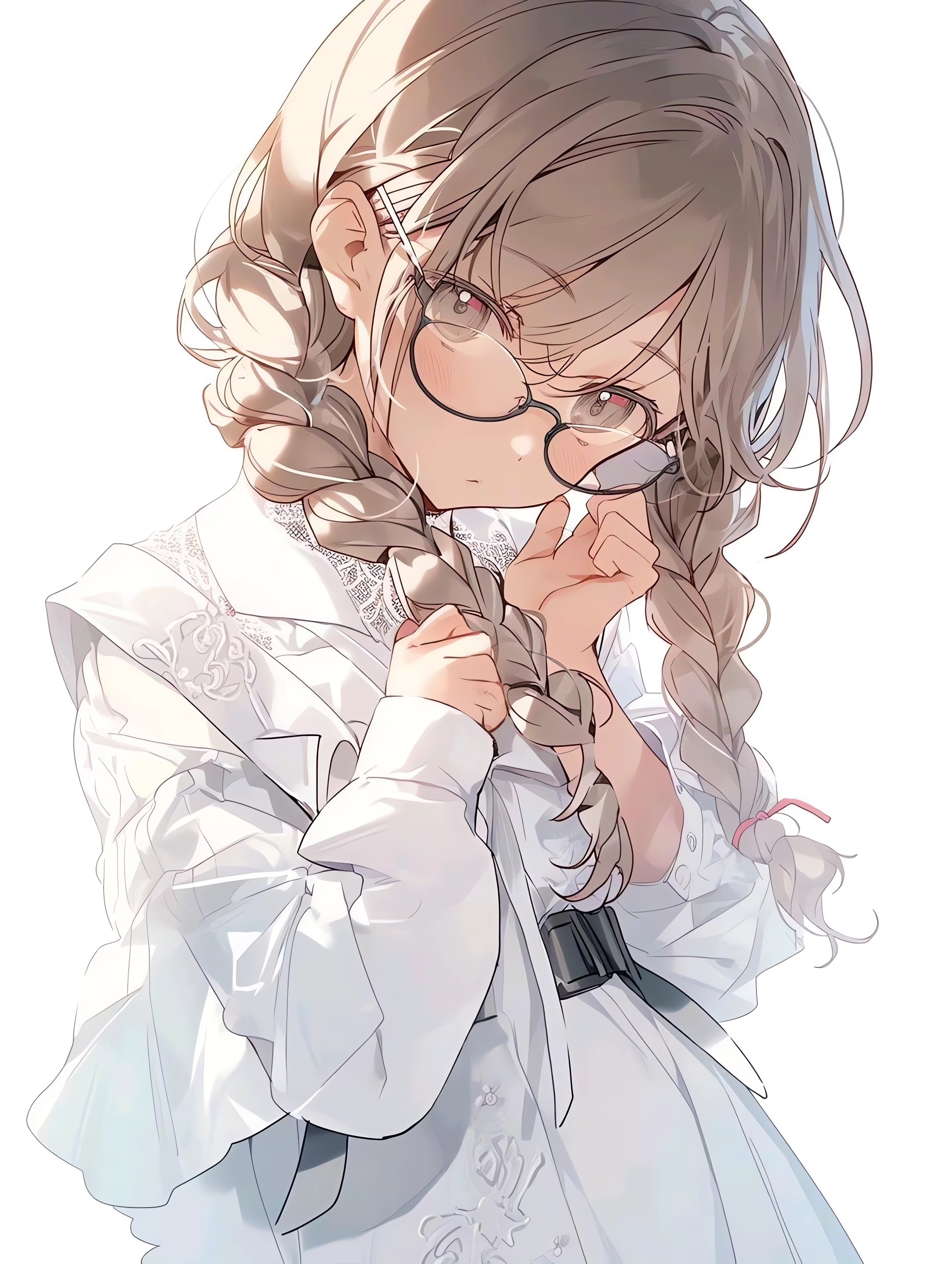 Anime girl with braids and glasses HD Phone Wallpaper