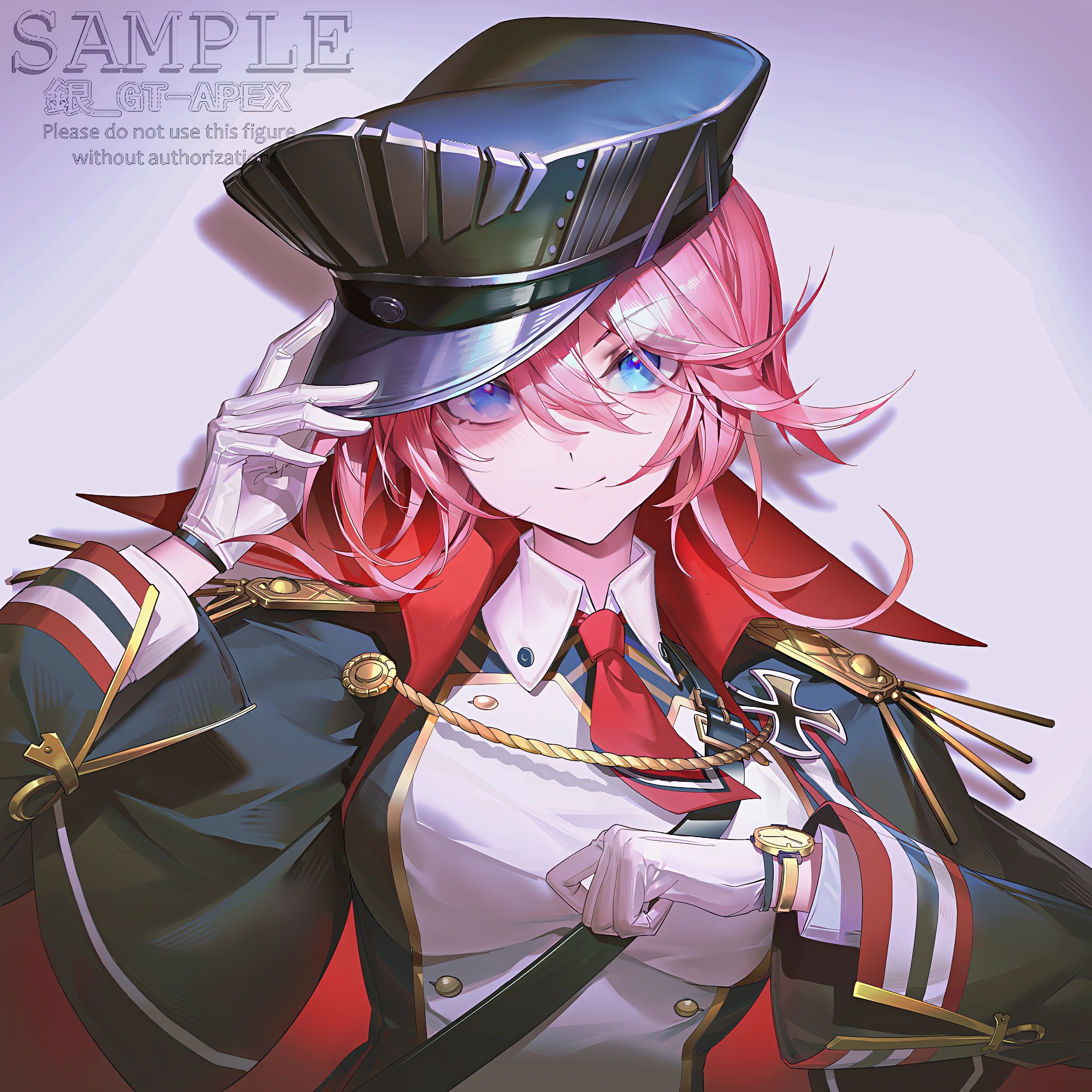 Anime girl with pink hair in a military uniform HD Wallpaper