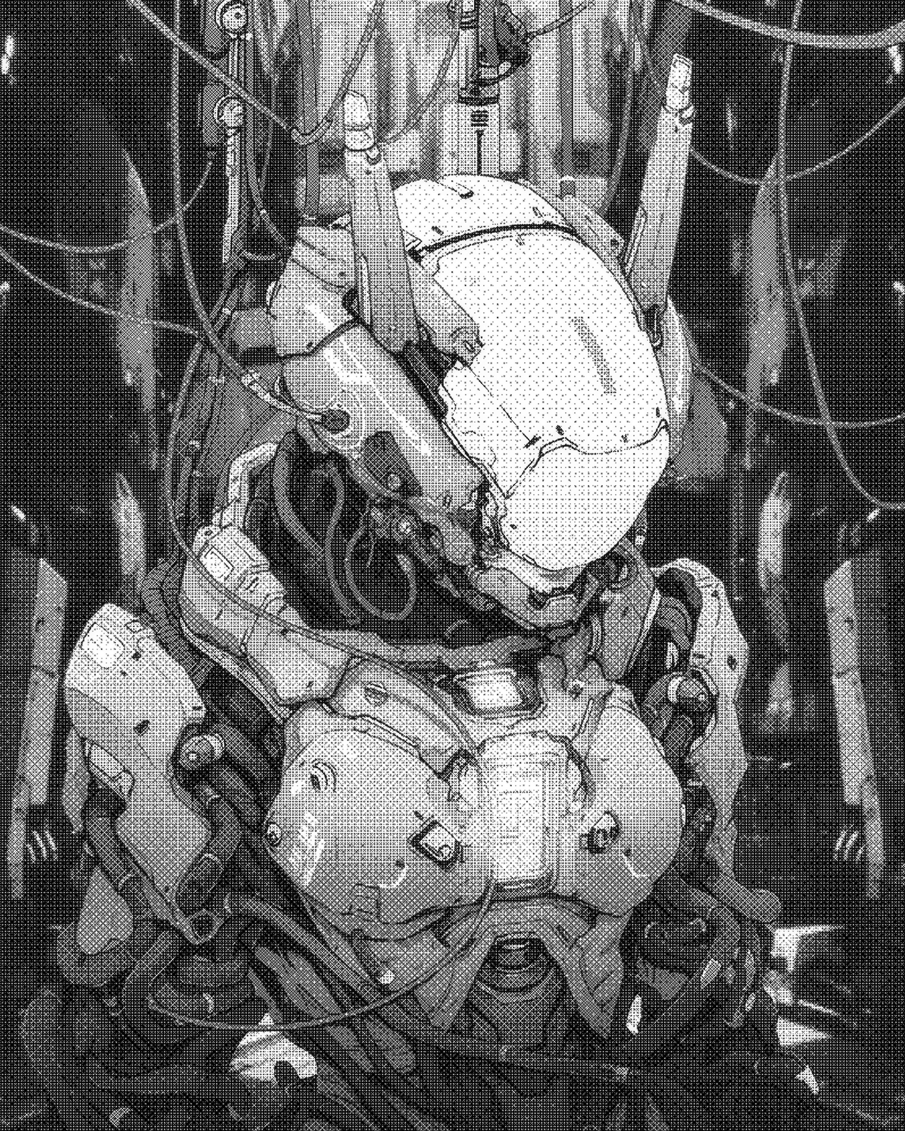 Monochrome Cyborg Character Design by Marco Zagara HD Phone Wallpaper