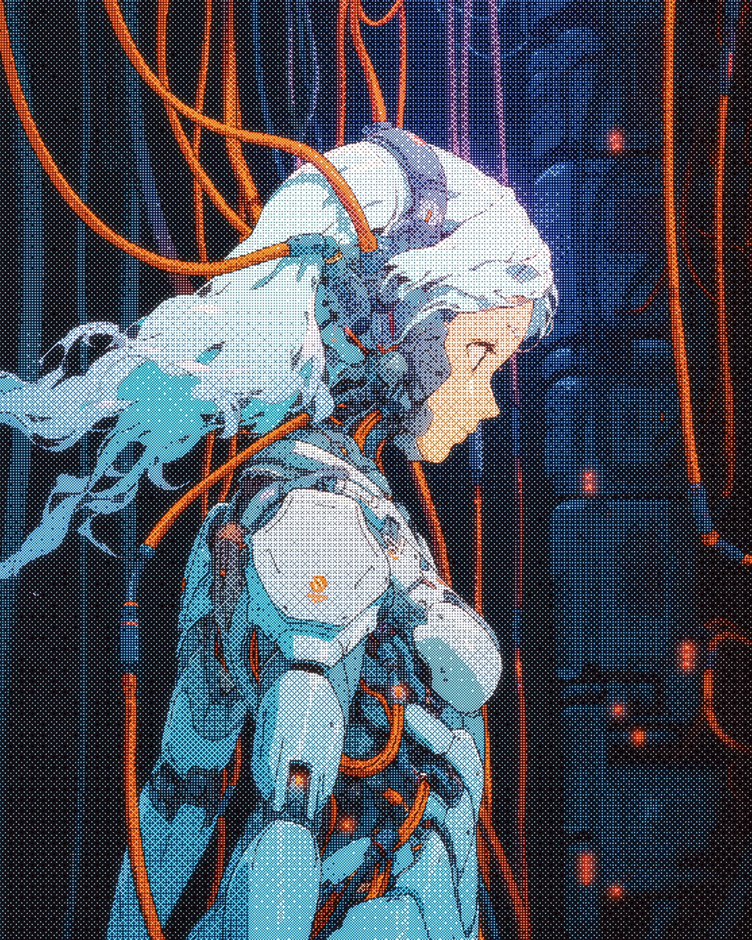 Woman in futuristic robotic suit with cables HD Phone Wallpaper