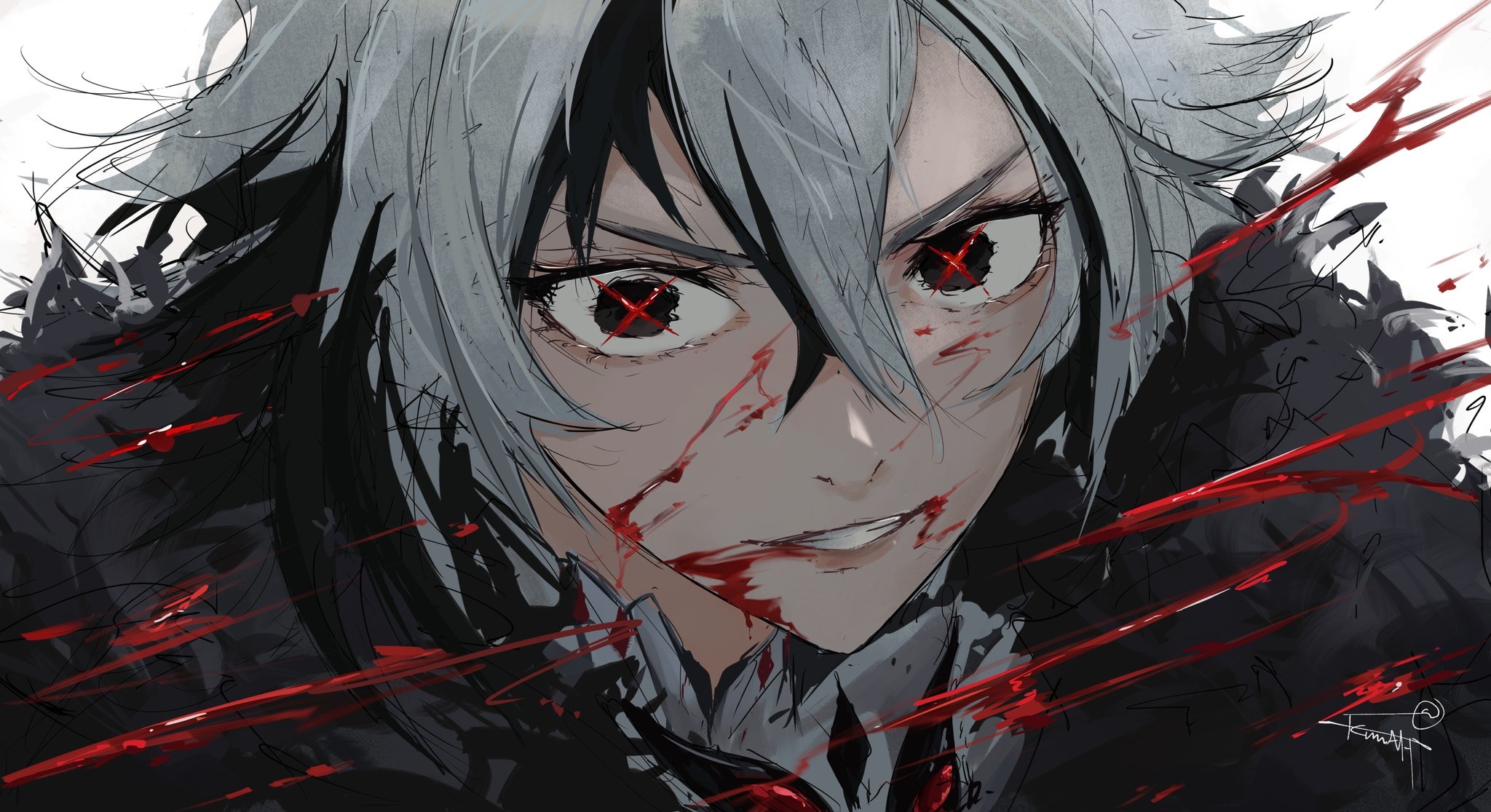 Arlecchino from Genshin Impact covered in blood HD Wallpaper