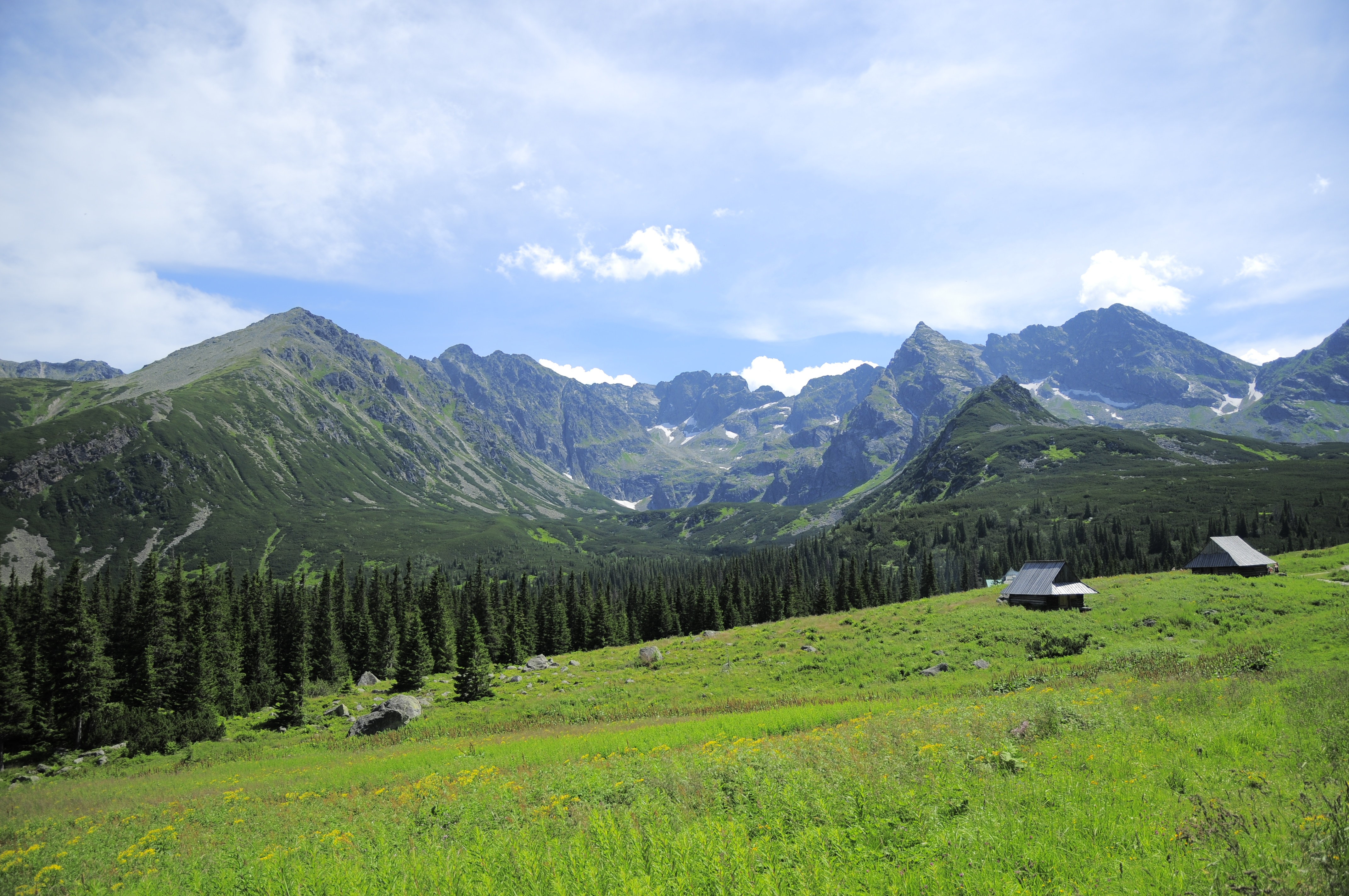 Tatra Mountains landscape with green valley and clouds HD Wallpaper