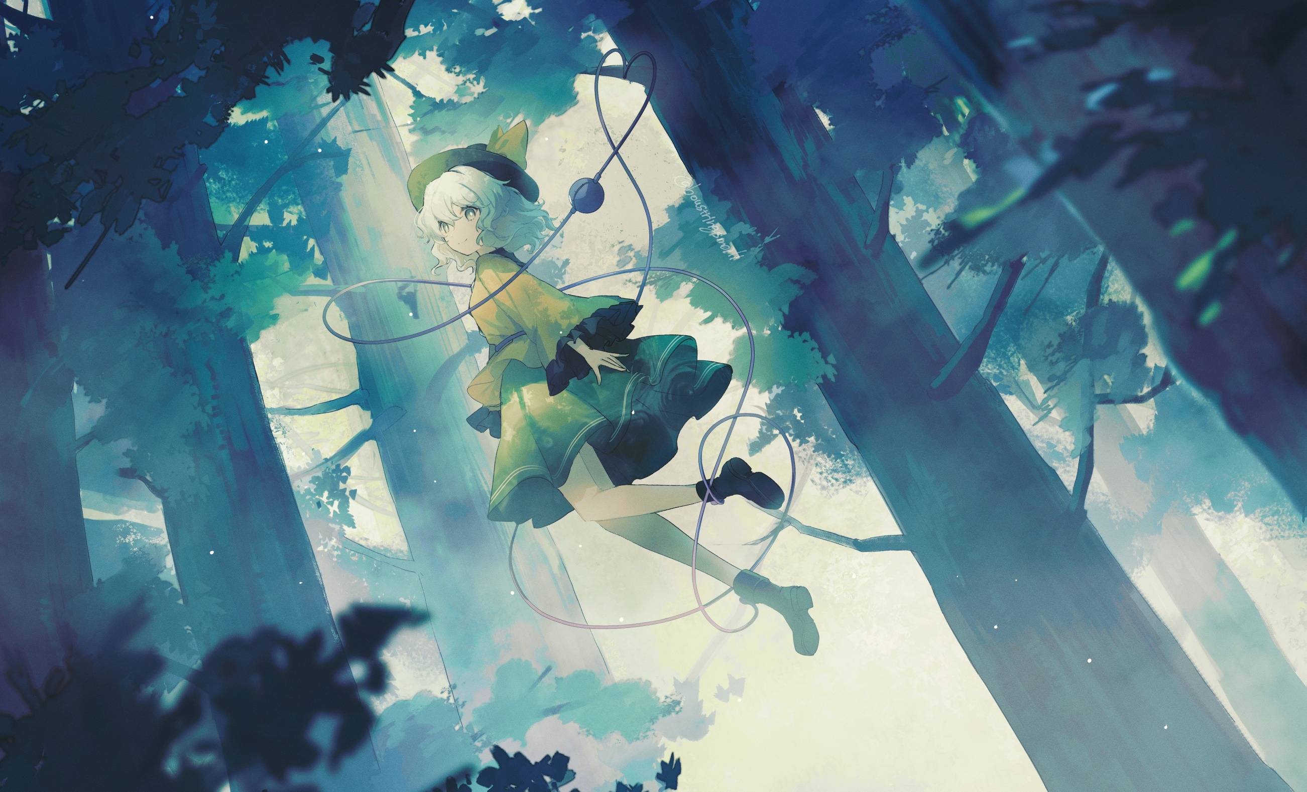 Komeiji Koishi floating in a forest HD Wallpaper