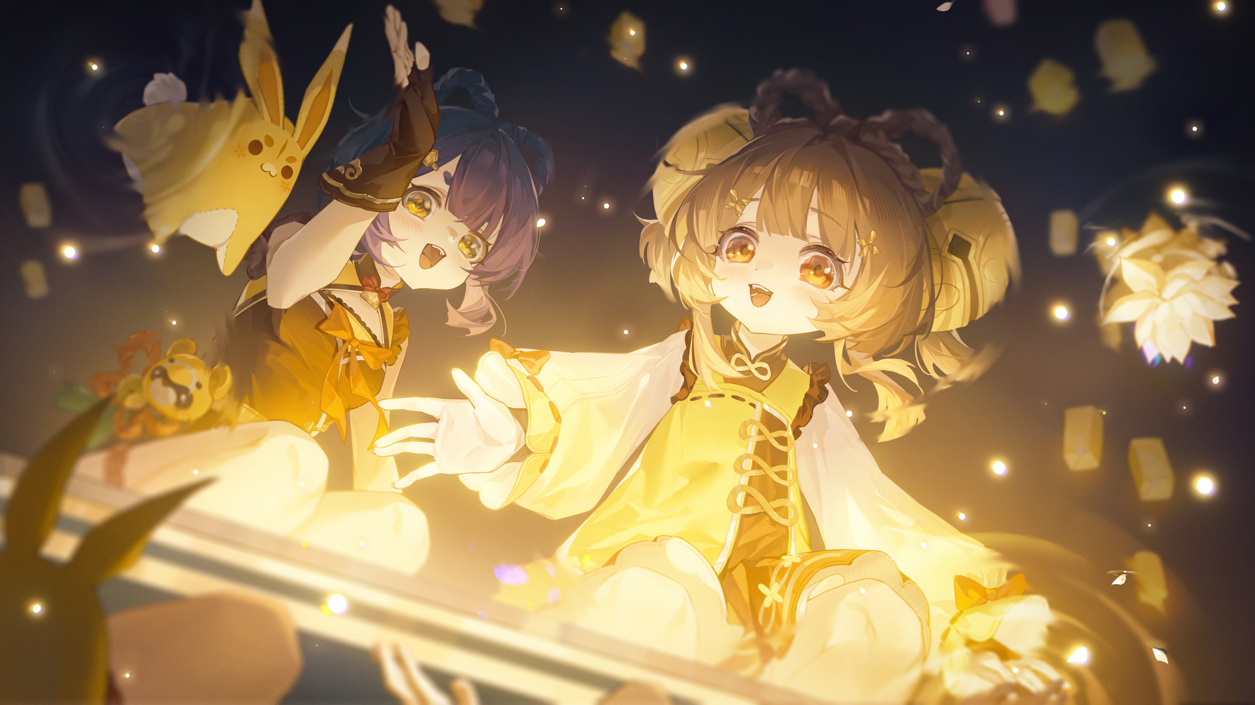 Yaoyao and Xiangling from Genshin Impact with lanterns HD Wallpaper