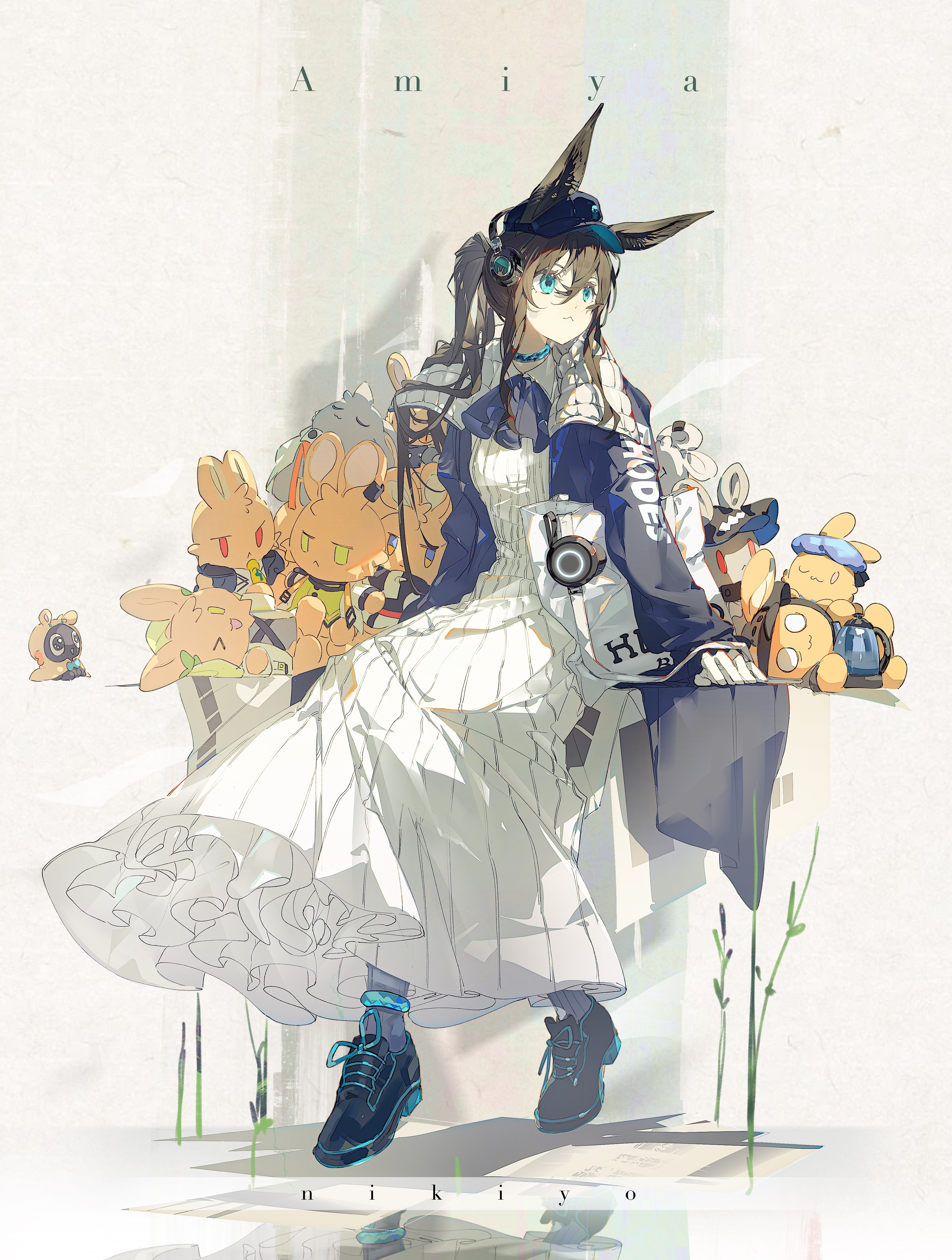 Amiya from Arknights with plush toys HD Phone Wallpaper