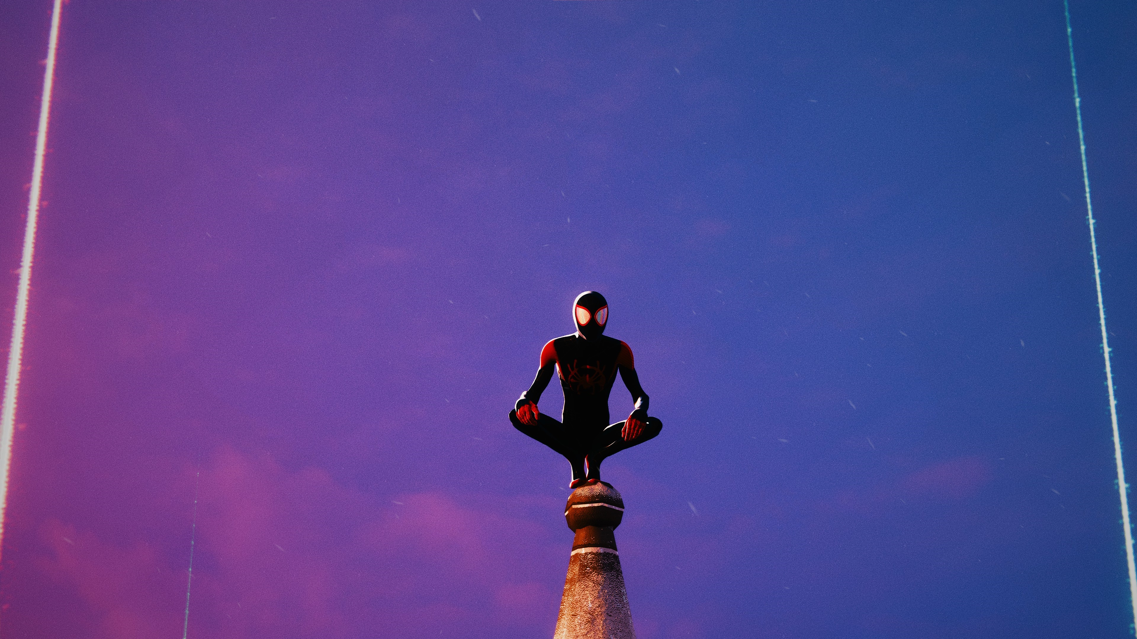 4K Spider-Man (Miles Morales) sitting on a spire HD Wallpaper