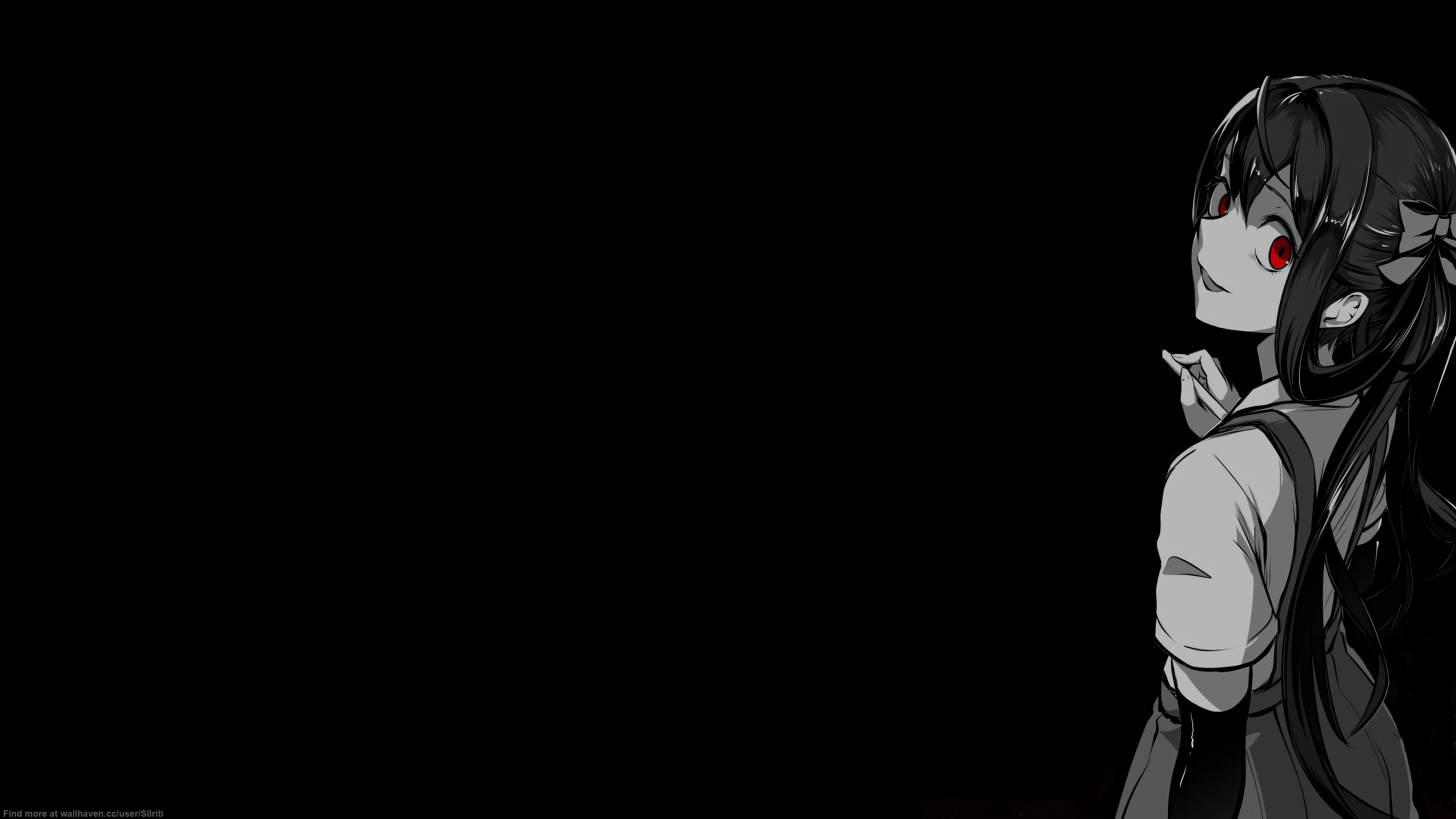 Anime girl with red eyes on black background HD Wallpaper
