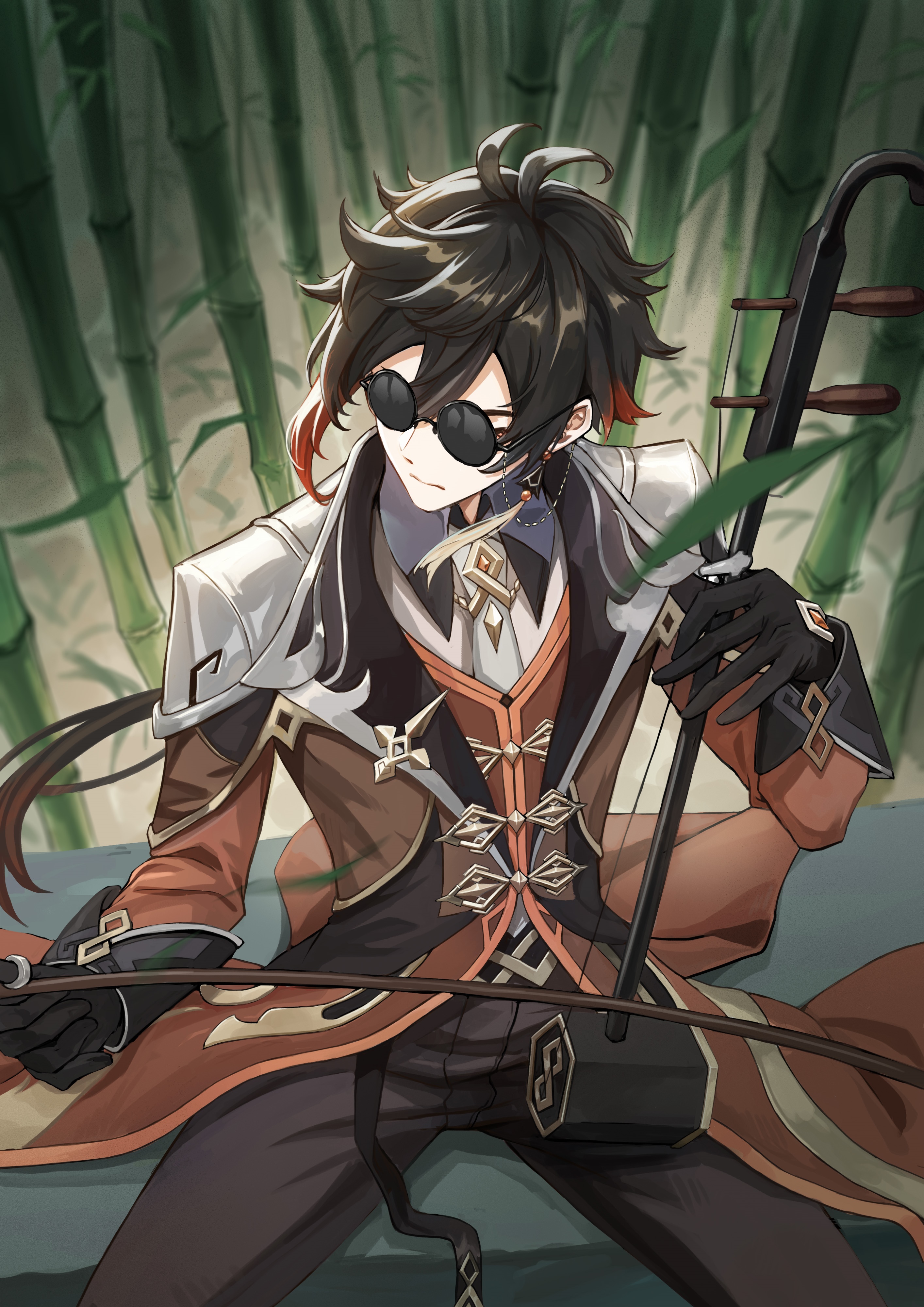 Zhongli playing Erhu with sunglasses HD Phone Wallpaper