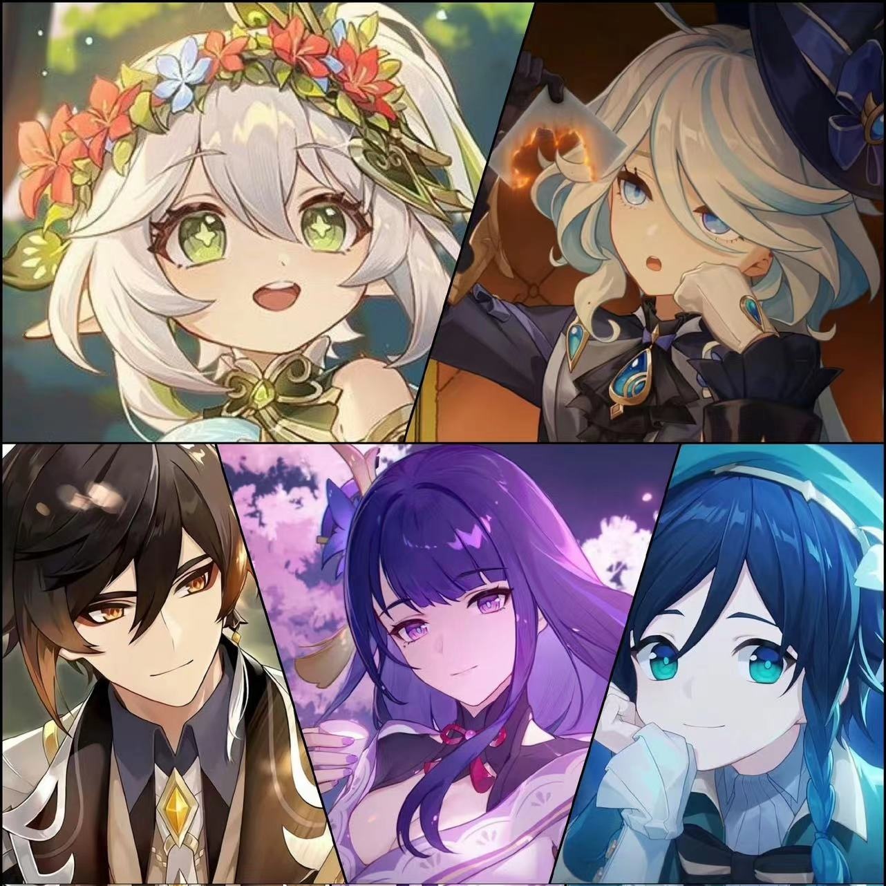 Genshin Impact Characters: Nahida, Focalors, Zhongli, Raiden Shogun, Venti HD Wallpaper