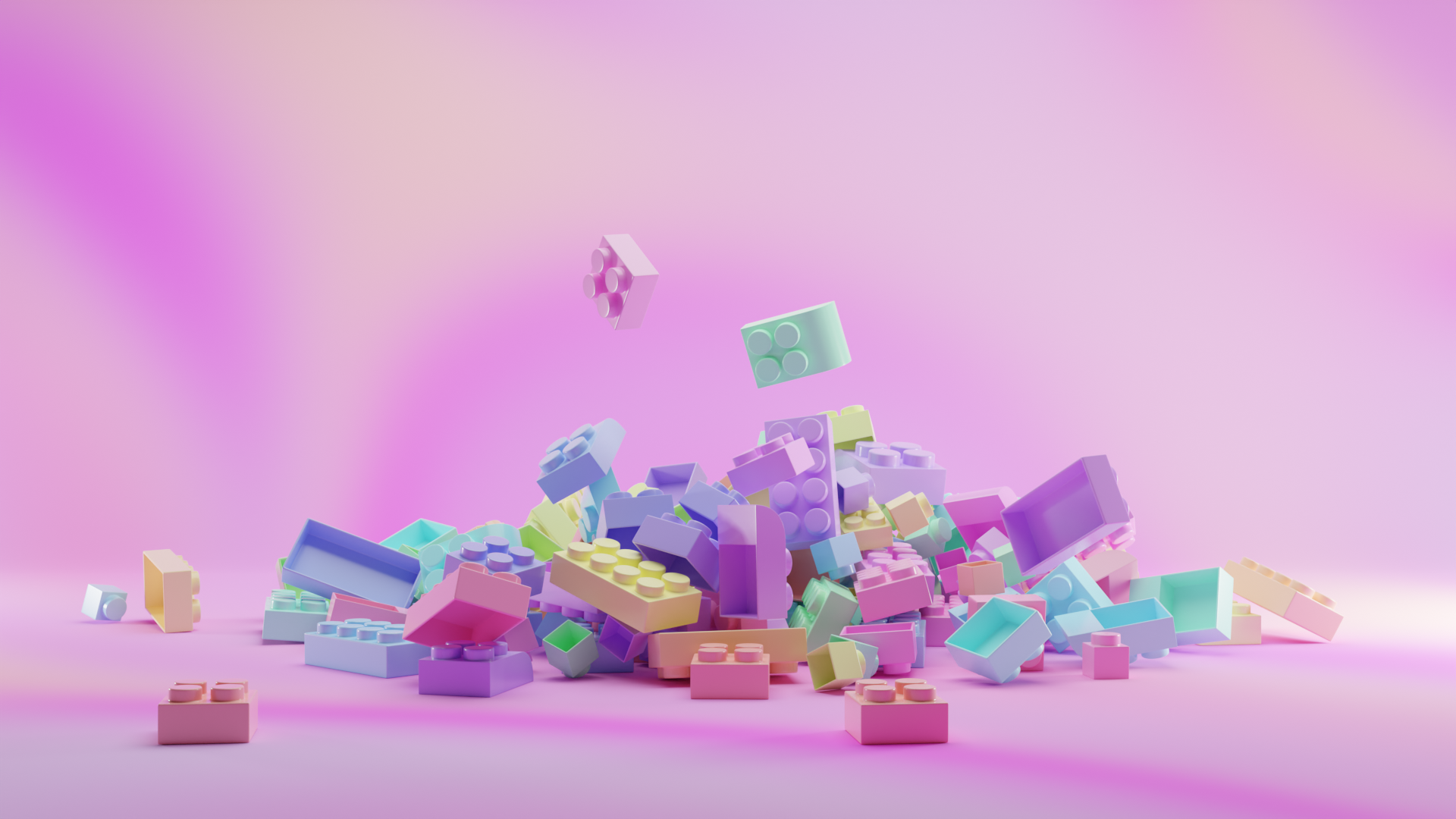 Colorful LEGO bricks scattered on a pink background HD Wallpaper