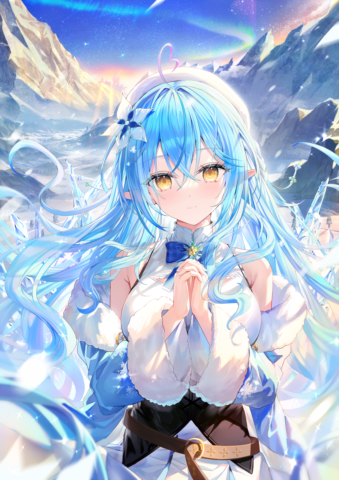 Yukihana Lamy in a Winter Wonderland with Aurora HD Phone Wallpaper