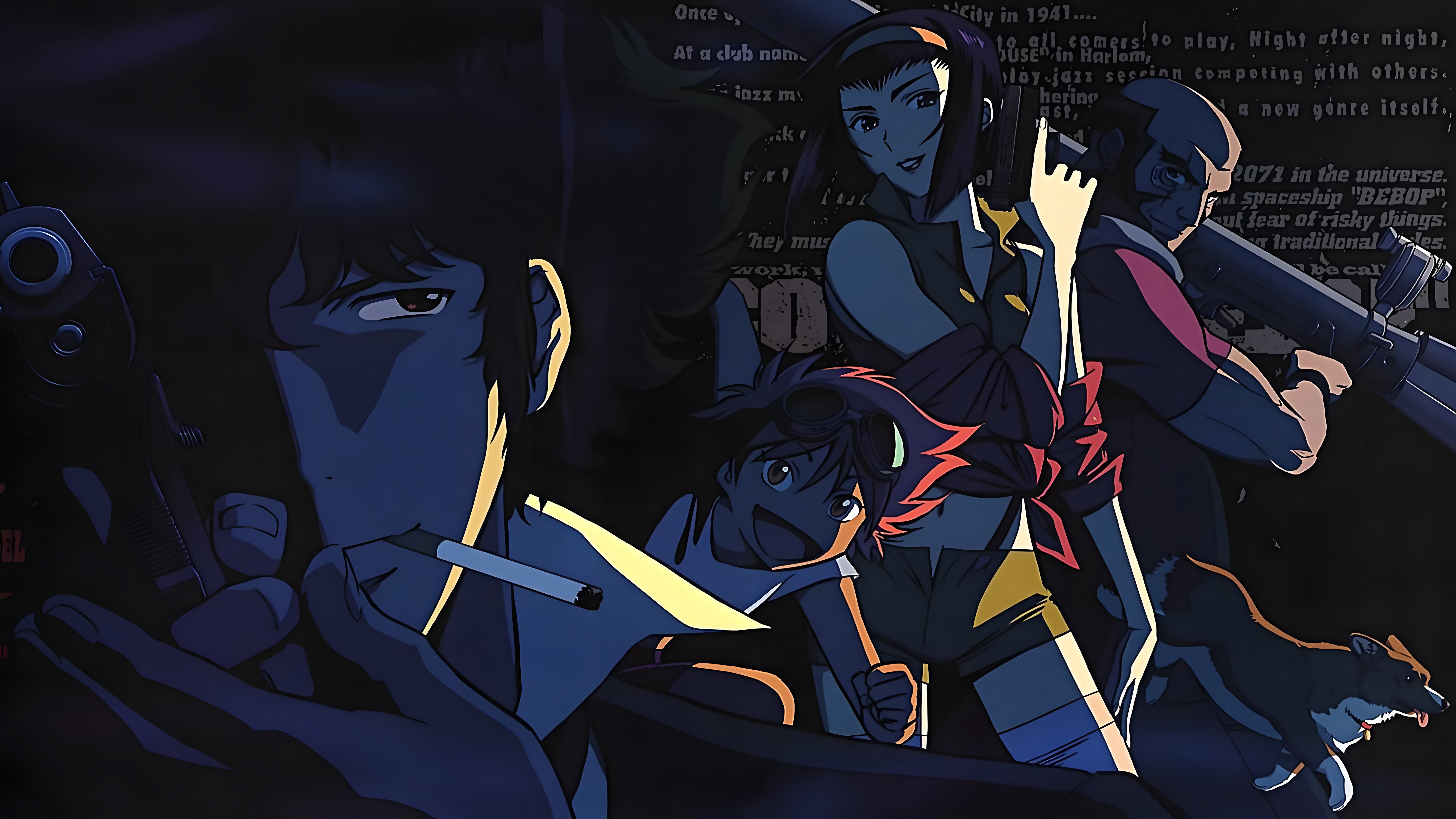 Cowboy Bebop characters with Spike Spiegel and a dog HD Wallpaper