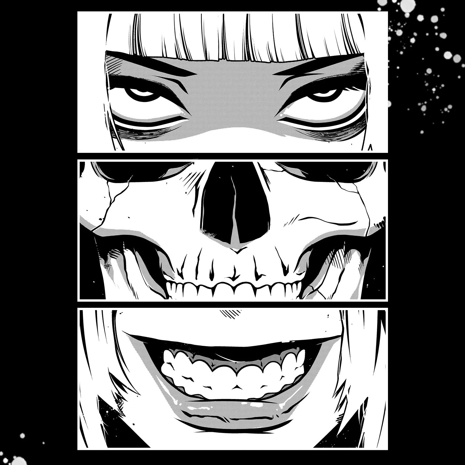 Monochrome comic art of a skull and eyes HD Wallpaper