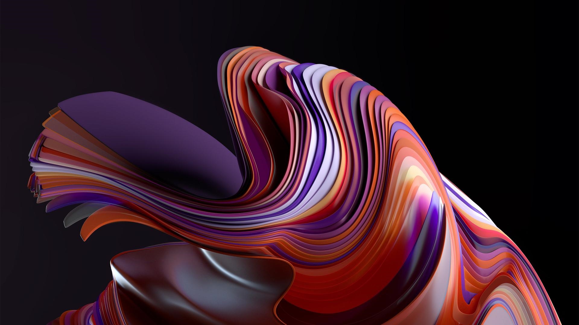 Abstract 3D flowing shapes with purple and orange hues HD Wallpaper