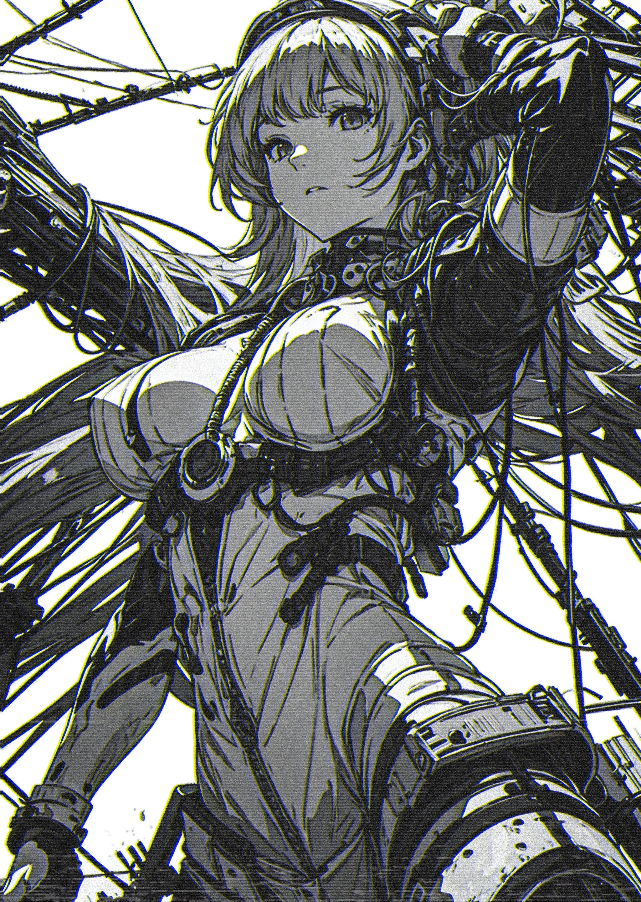 Anime cyborg girl with wires and mechanical parts HD Phone Wallpaper