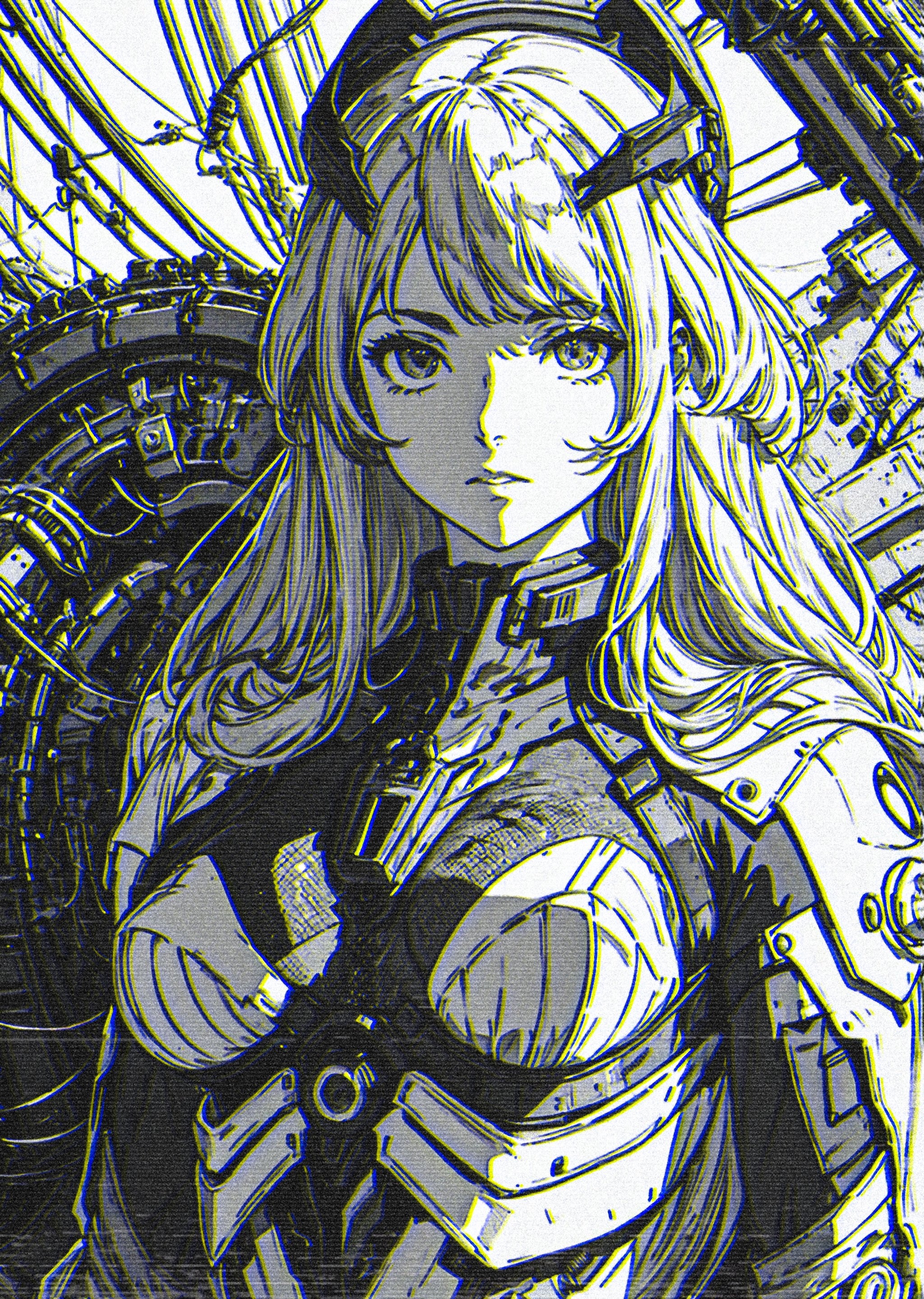 Monochrome Cyborg Girl in Cyberpunk Setting HD Phone Wallpaper