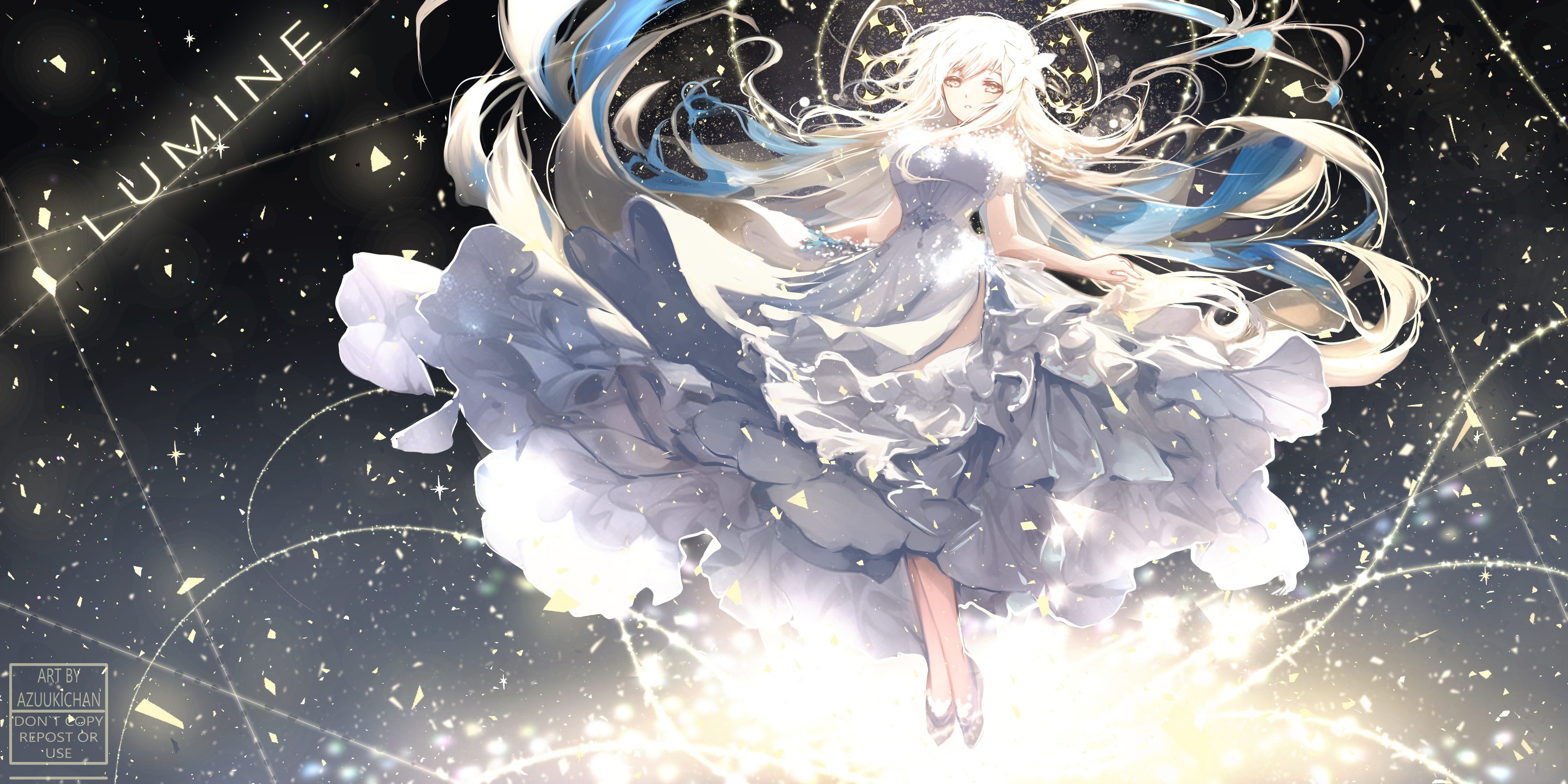 Lumine in a white dress with flowing hair HD Wallpaper