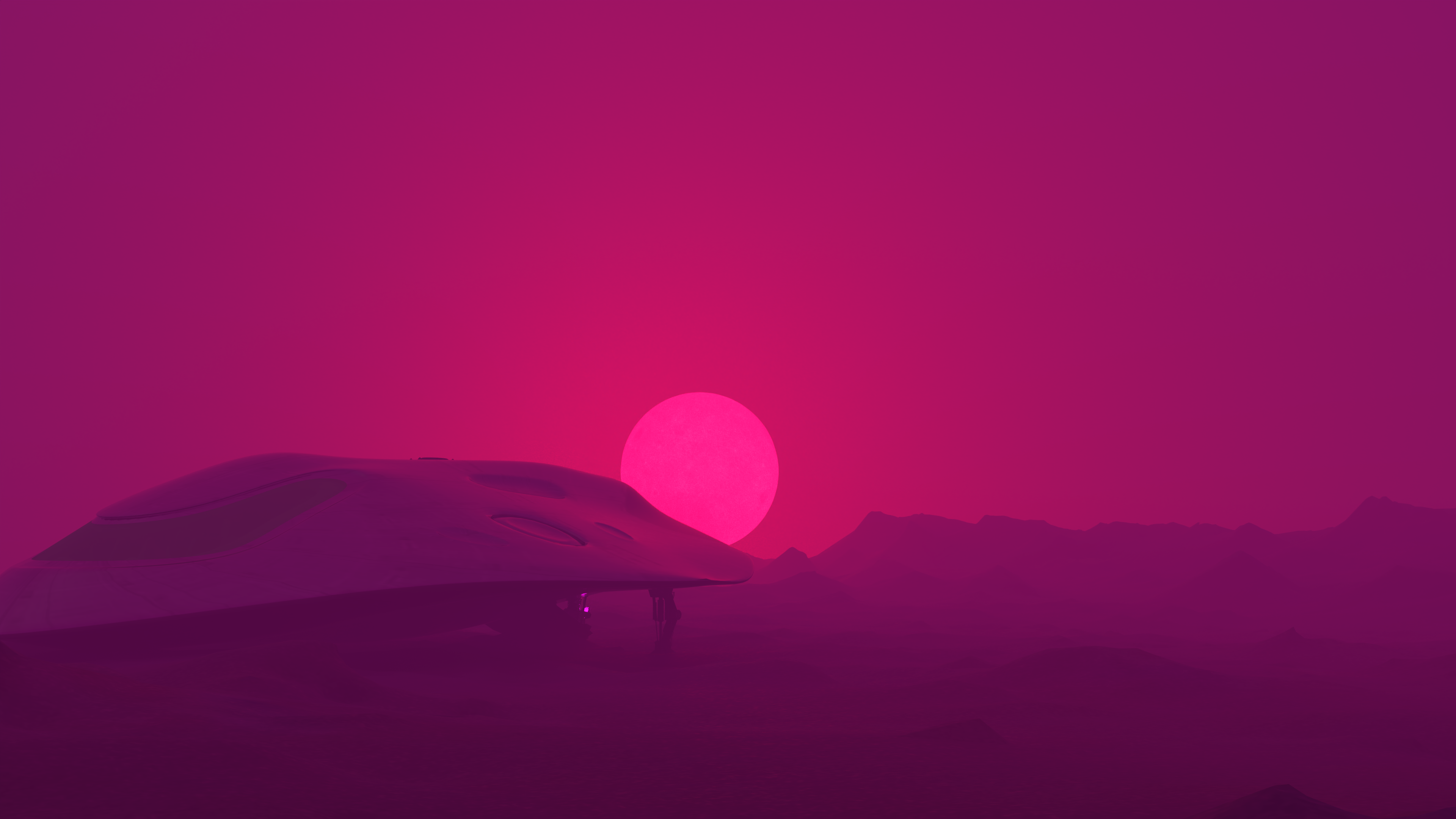 Futuristic spaceship on a desert planet at sunset HD Wallpaper