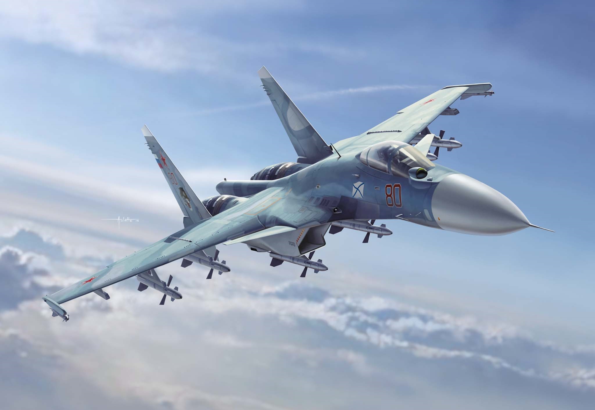 Russian Sukhoi Su-34 fighter jet flying in the sky HD Wallpaper