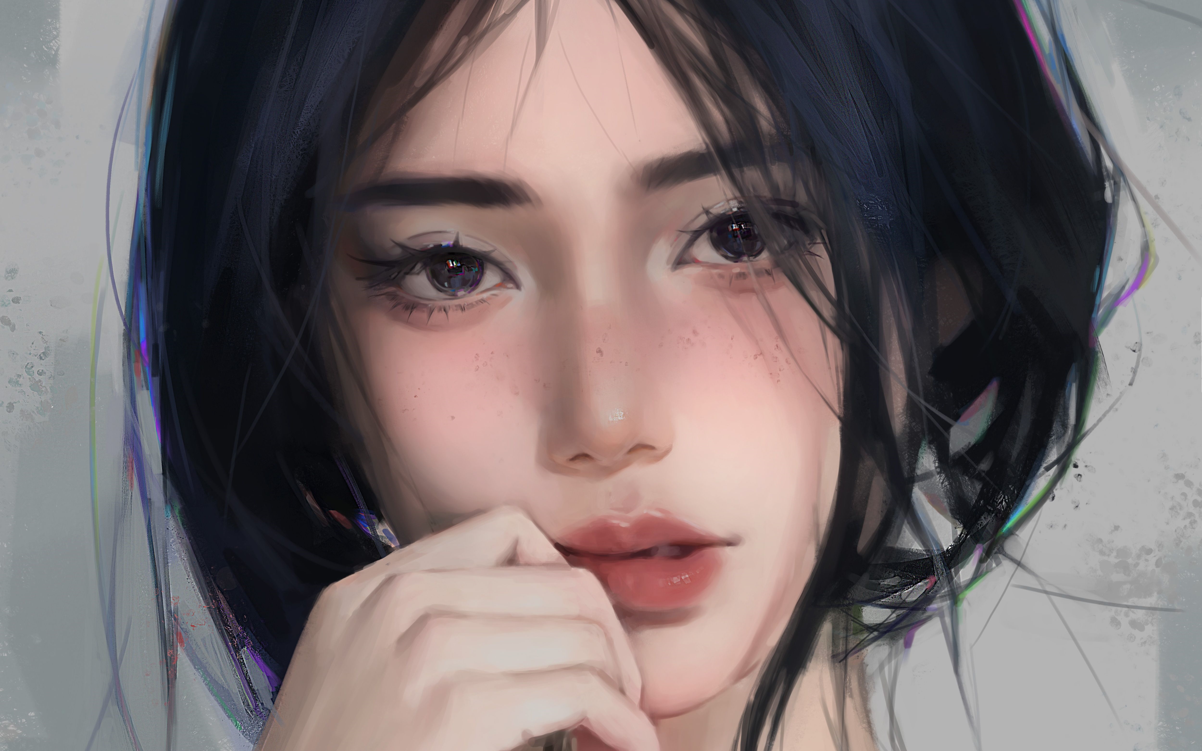 4K portrait of a woman with black hair and eyes HD Wallpaper