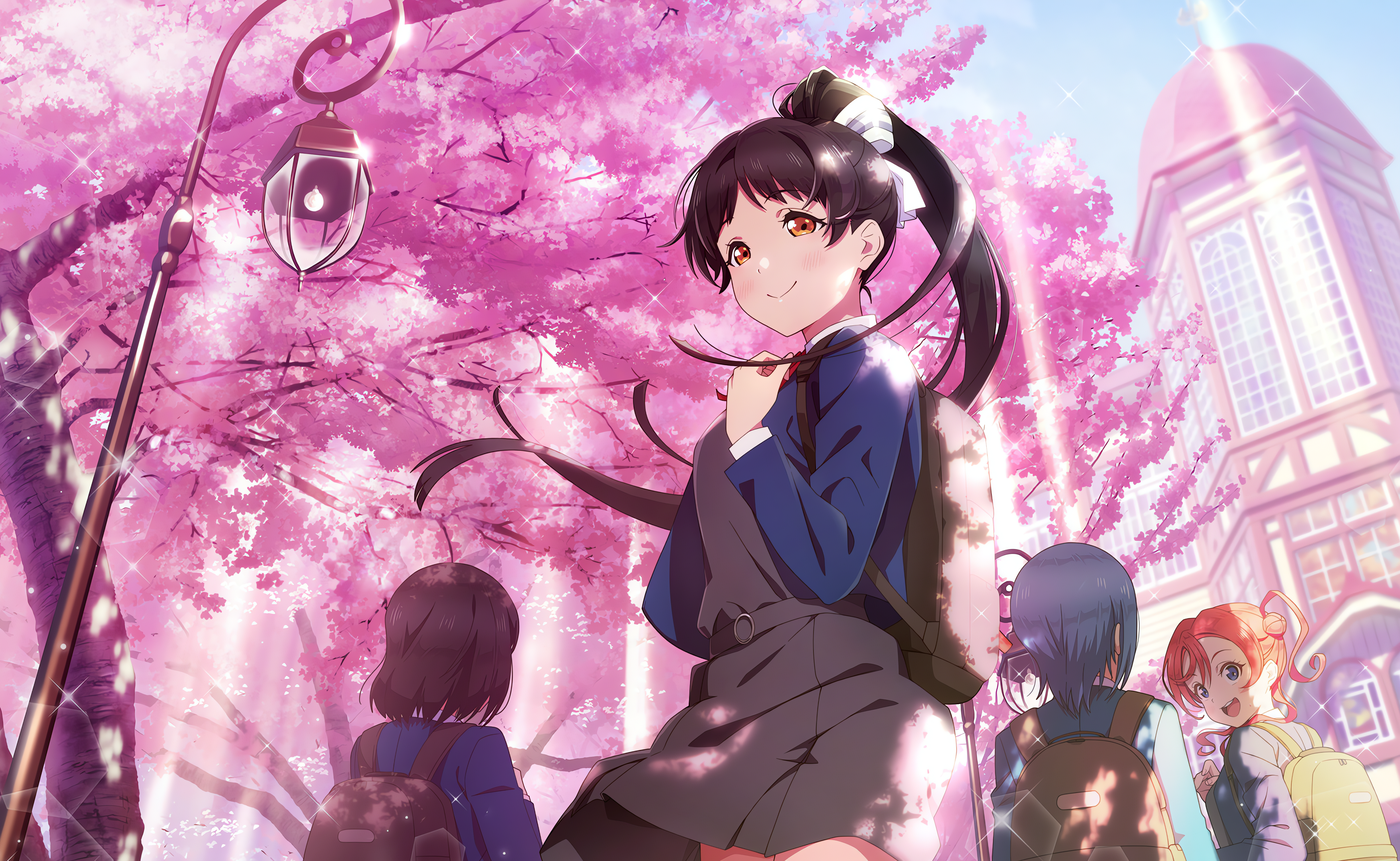 Hazuki Ren and friends under cherry blossoms in Love Live! Super Star!! HD Wallpaper
