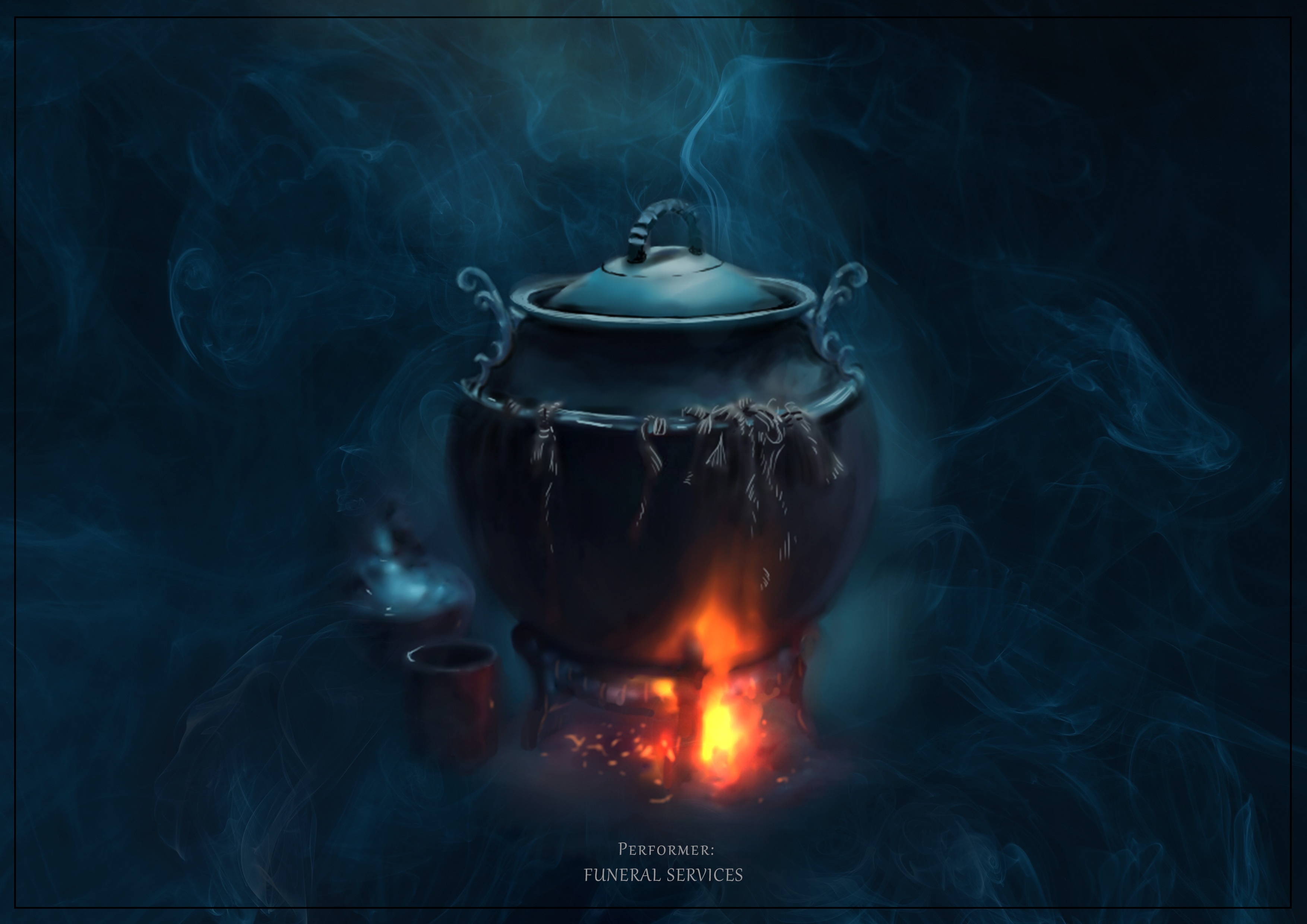 Witch's cauldron over a fire with smoke HD Wallpaper