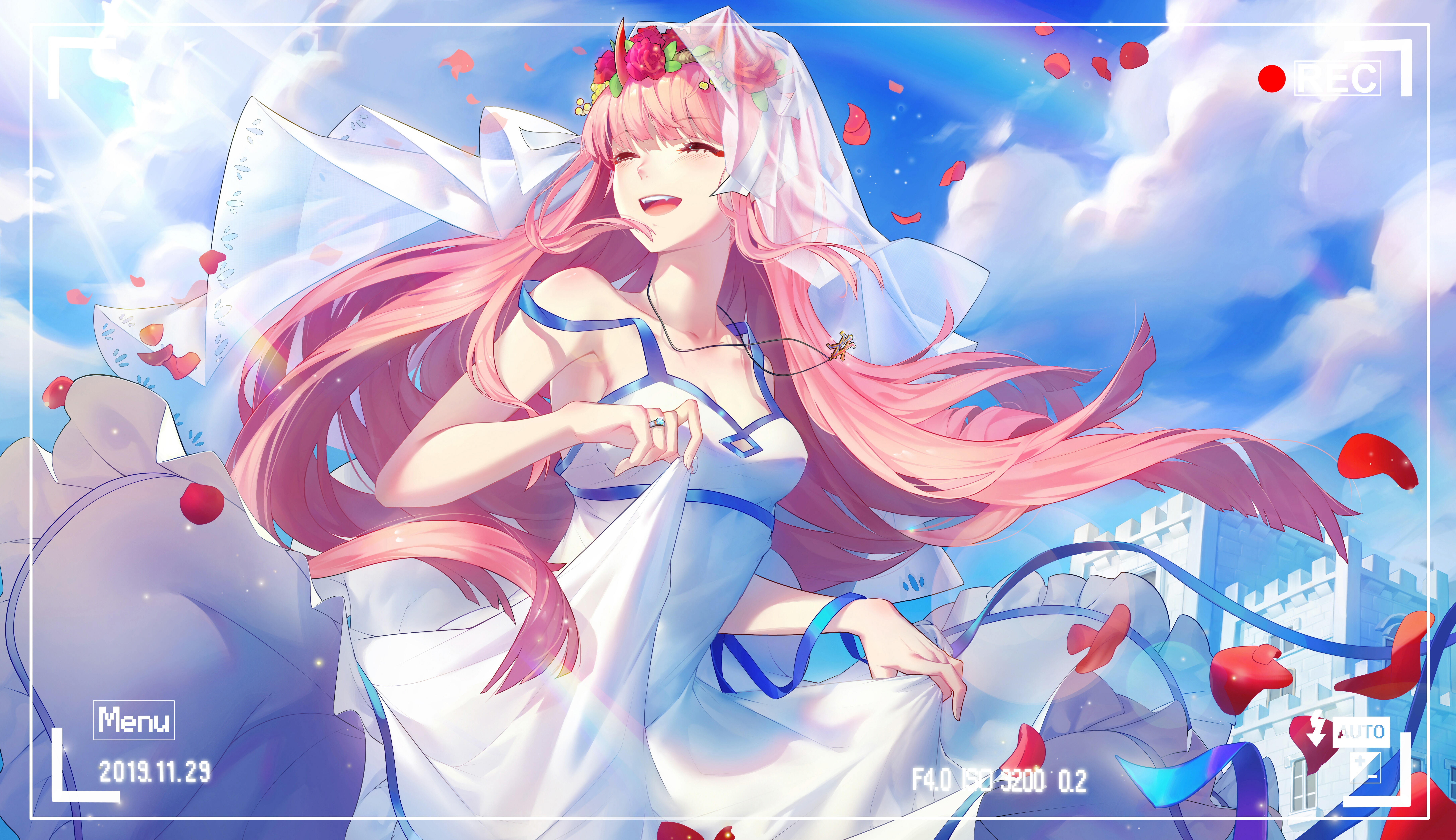 4K Zero Two in a wedding dress with pink hair HD Wallpaper