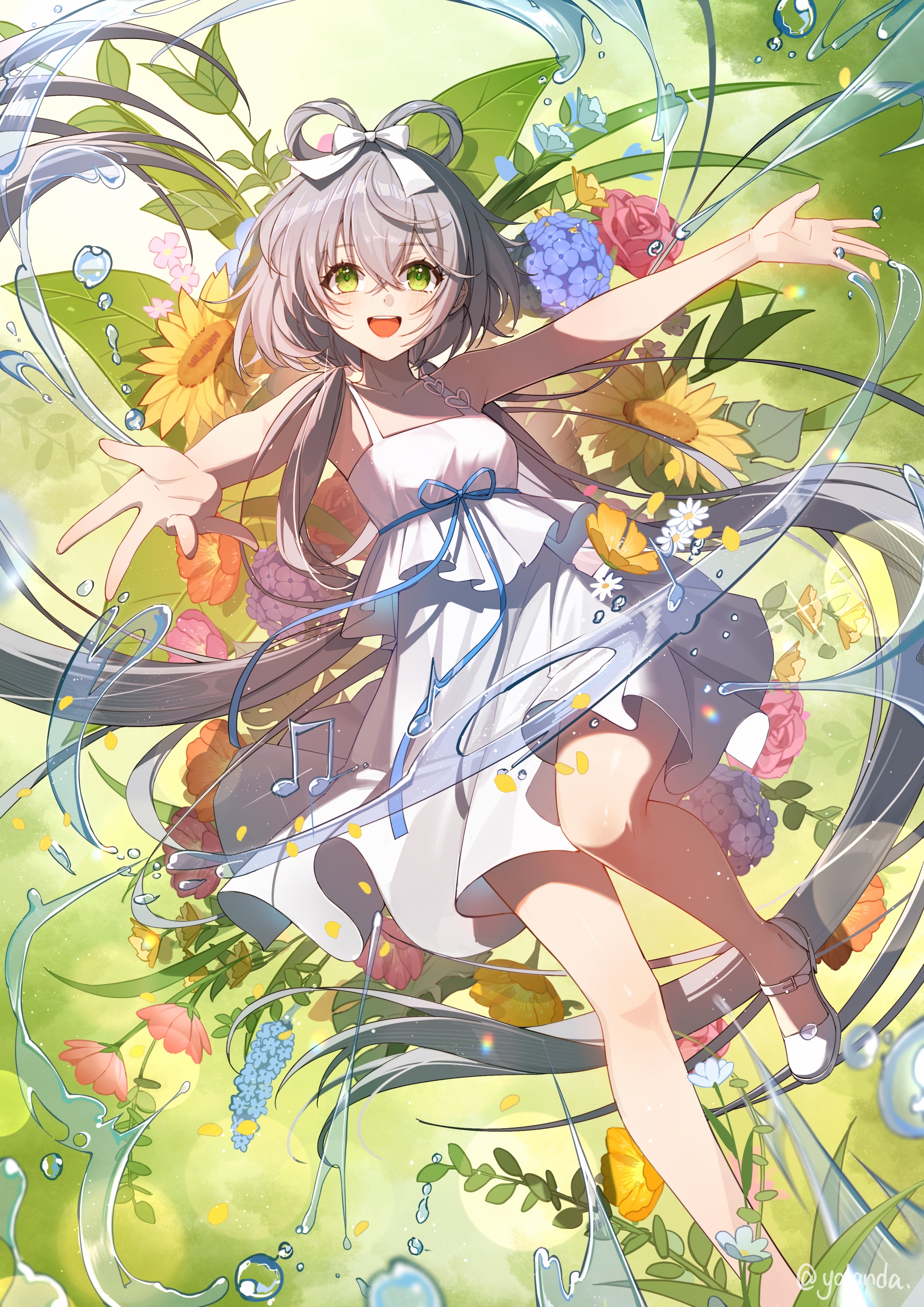 Luo Tianyi dancing in a field of flowers with water HD Phone Wallpaper