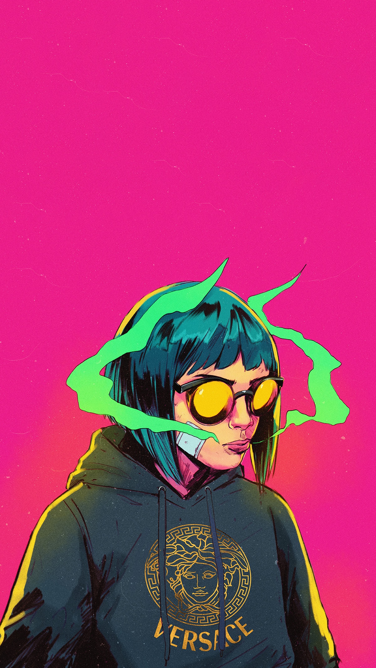 Woman with glasses and Versace hoodie HD Phone Wallpaper