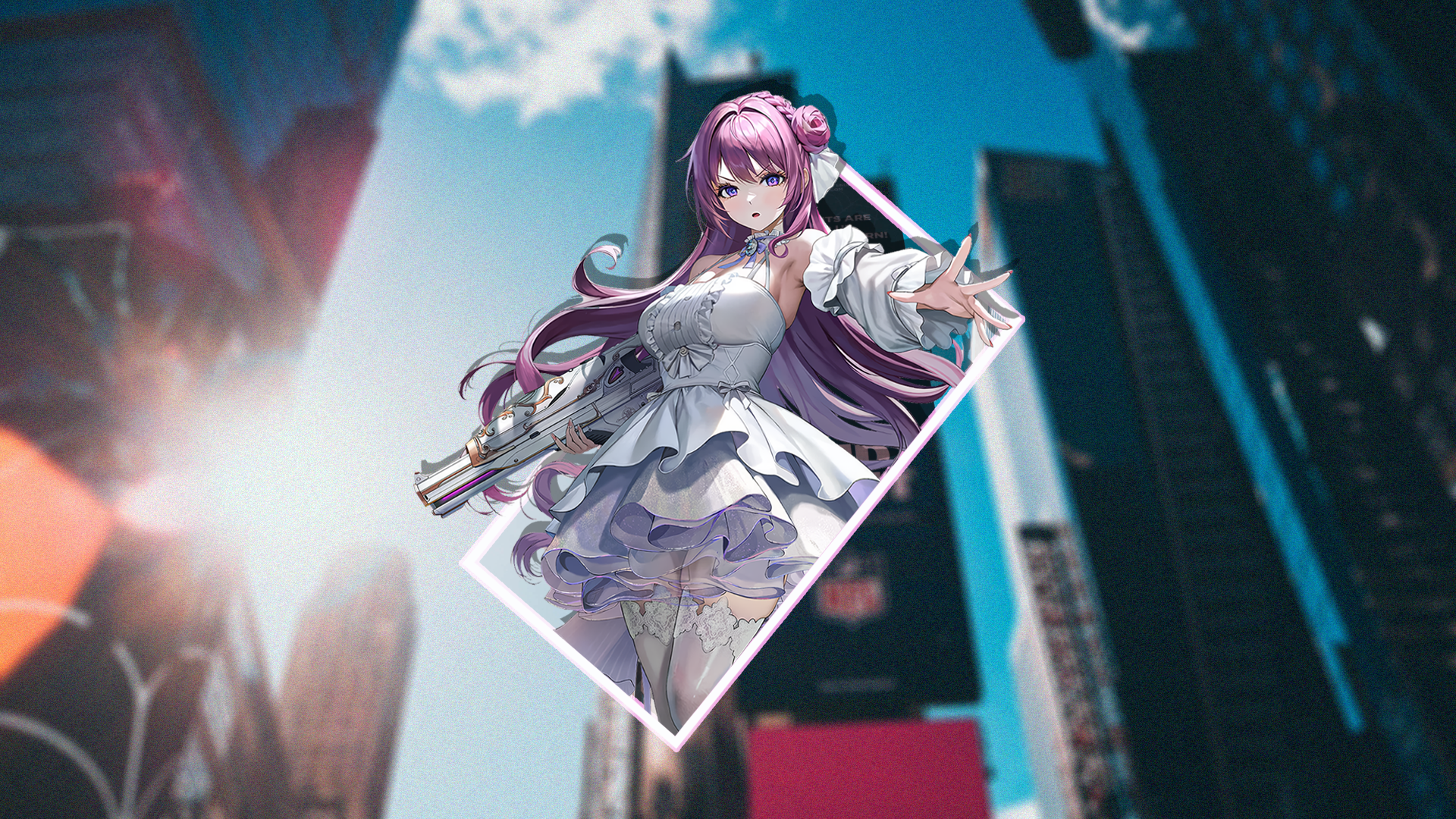 Nikke: The Goddess of Victory Anime Girl with Gun in City HD Wallpaper