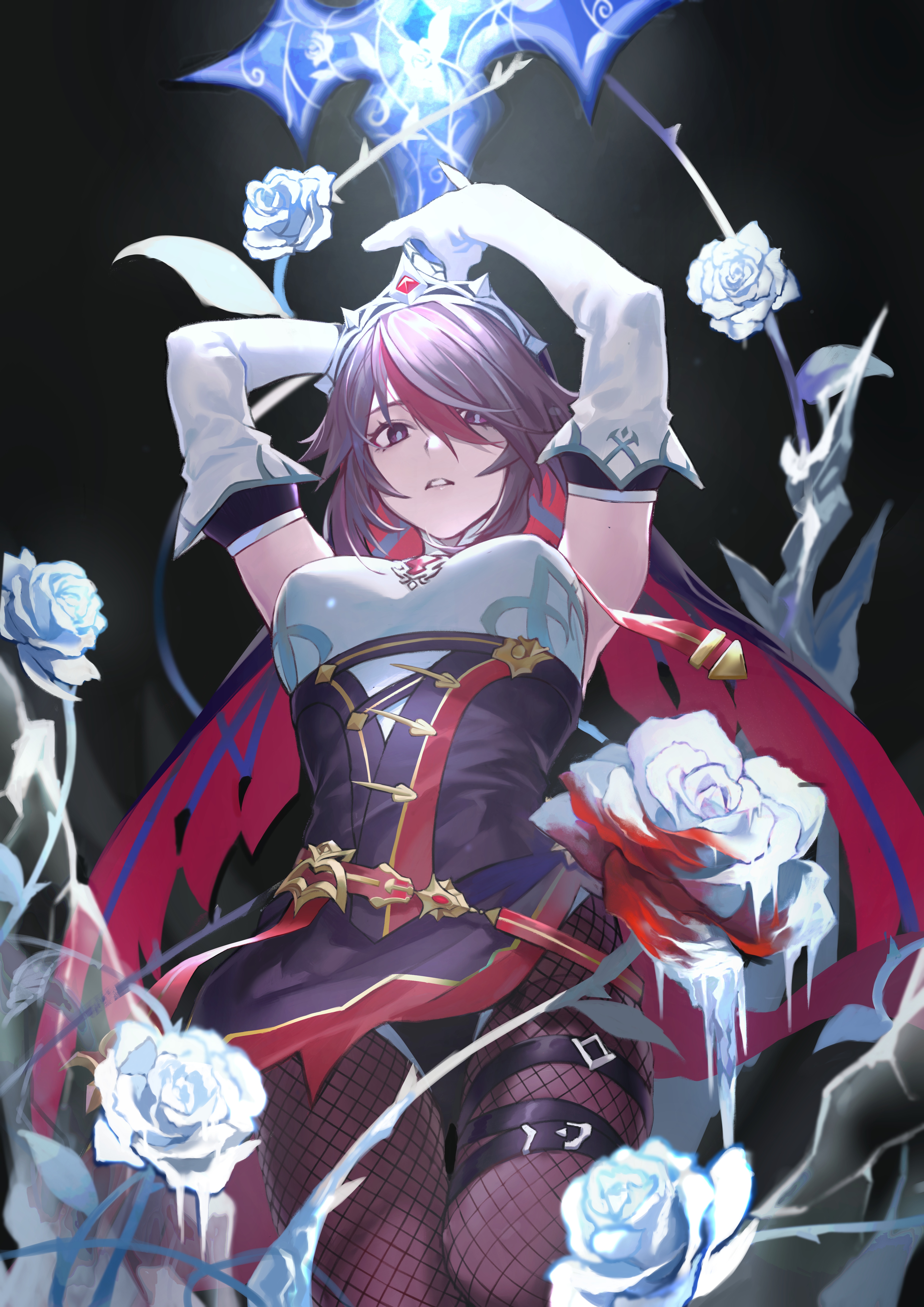 Rosaria from Genshin Impact with ice roses HD Phone Wallpaper