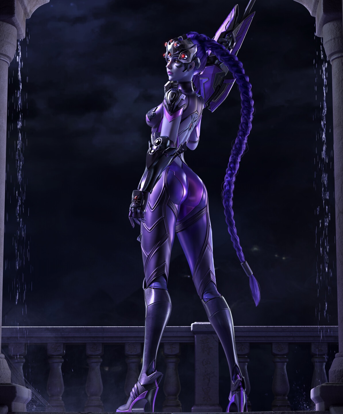 Widowmaker from Overwatch on a balcony HD Phone Wallpaper