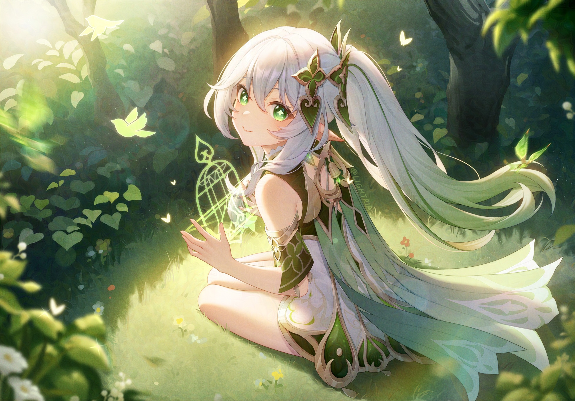 Genshin Impact Nahida in a sunlit forest HD Wallpaper