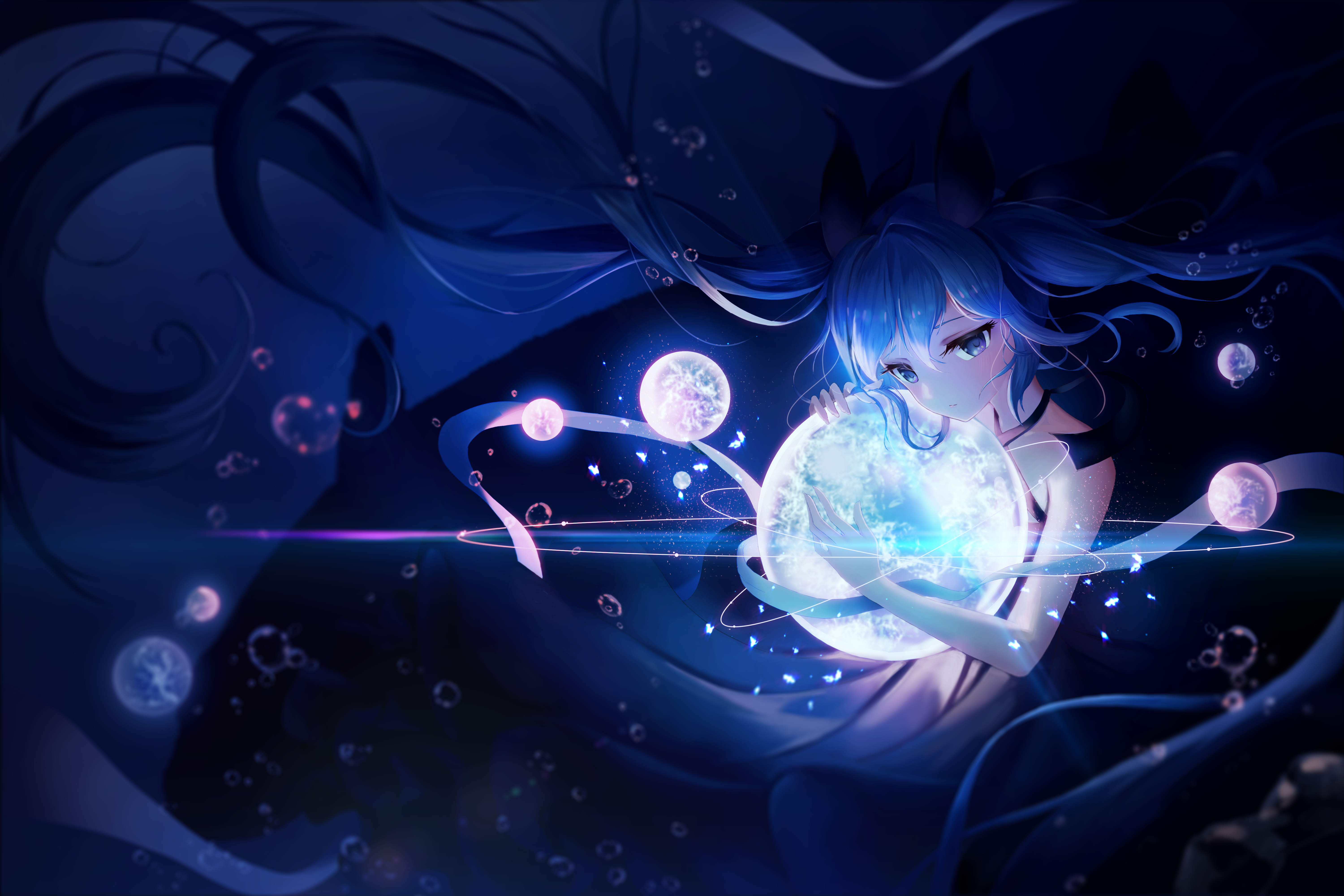 4K Hatsune Miku holding a glowing orb HD Wallpaper
