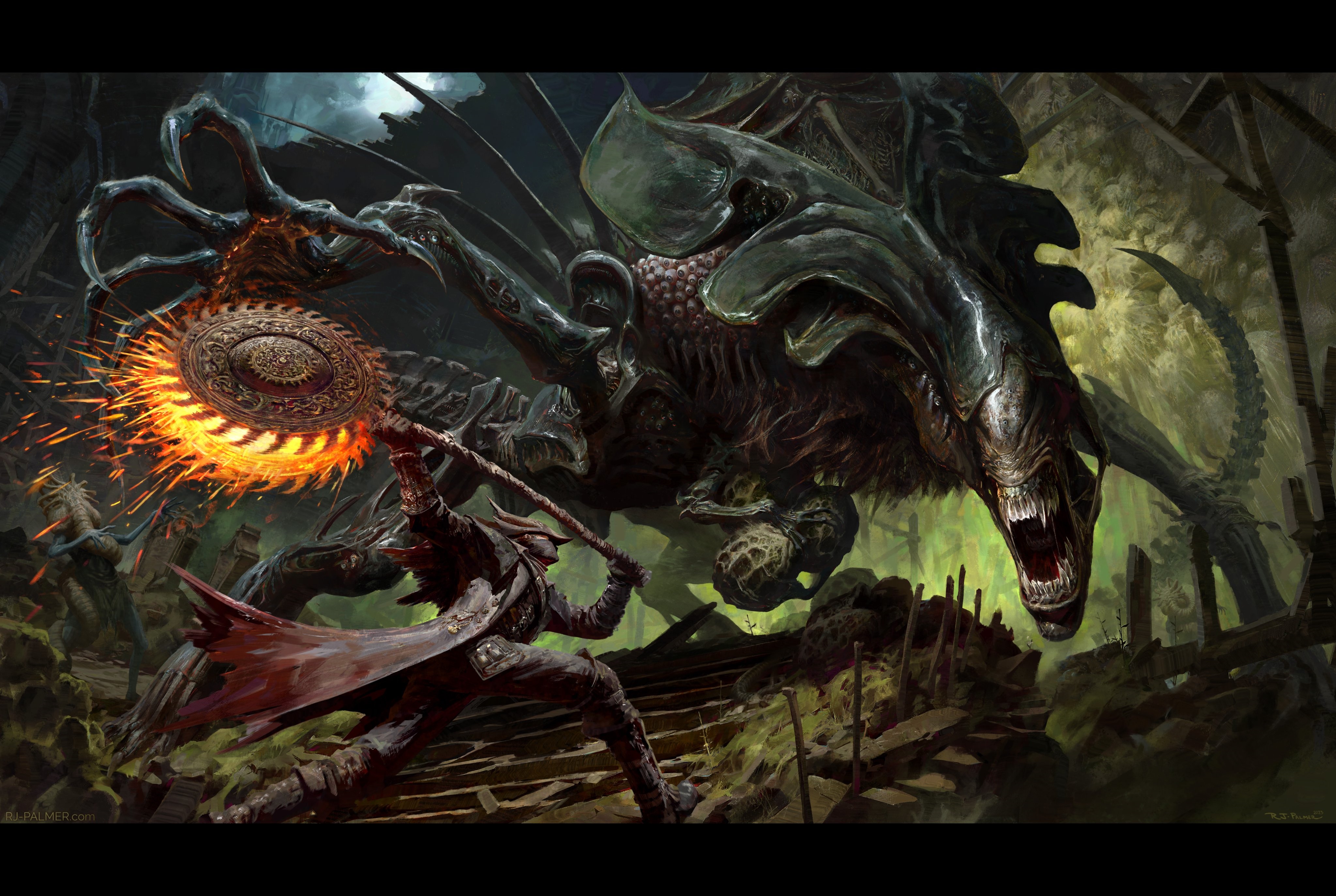 4K Bloodborne Hunter fights Xenomorph creature HD Wallpaper