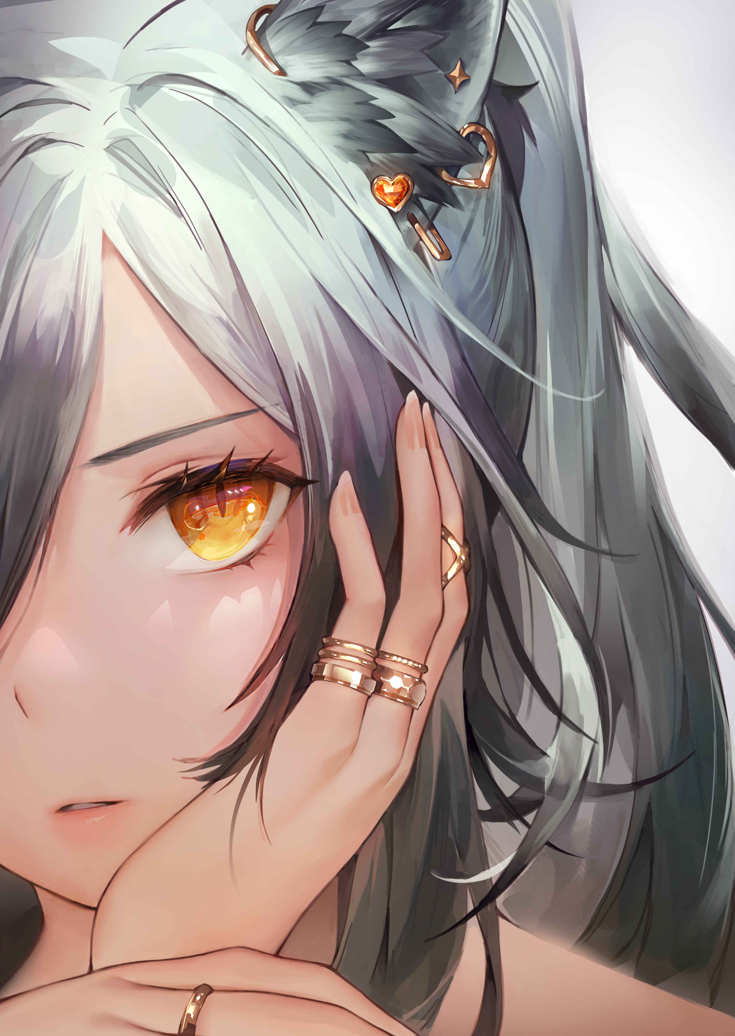 Schwarz from Arknights with yellow eyes and cat ears HD Phone Wallpaper