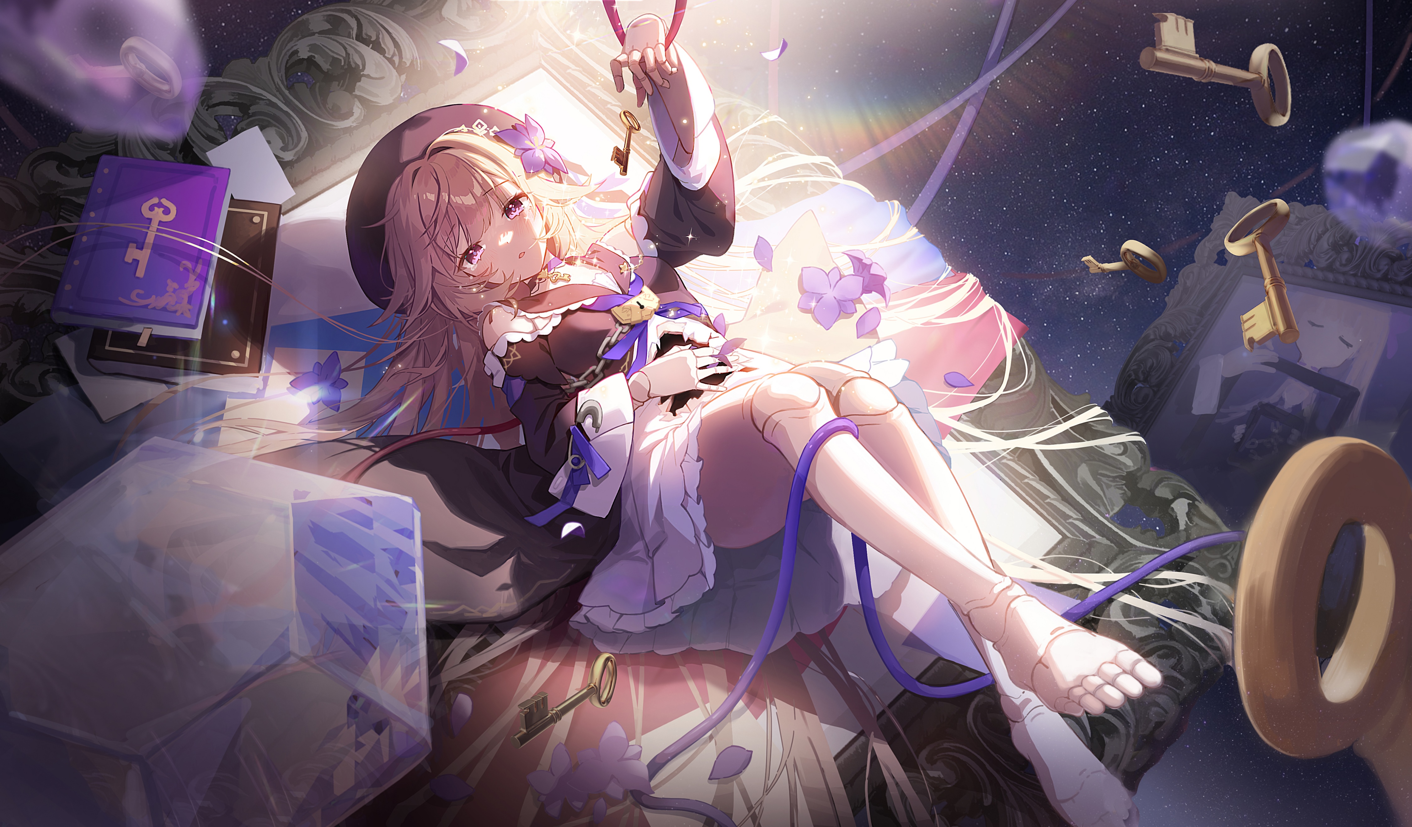 4K Herta from Honkai: Star Rail lying down with keys HD Wallpaper