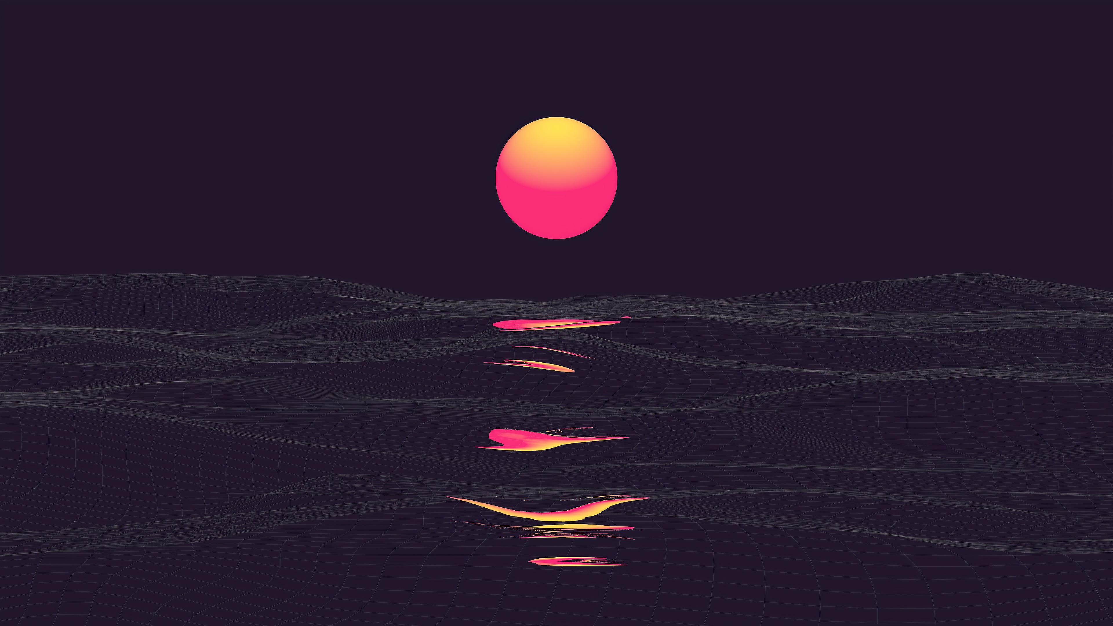 4K Retrowave Sunset Over Water HD Wallpaper