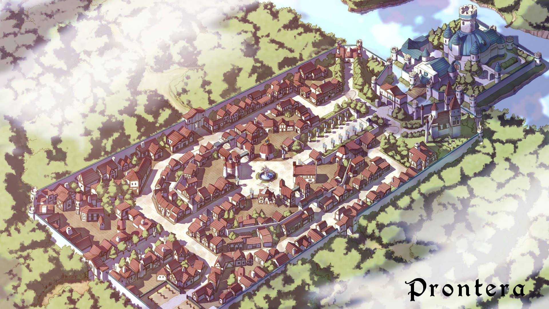 Prontera, a fantasy city with a castle and village HD Wallpaper
