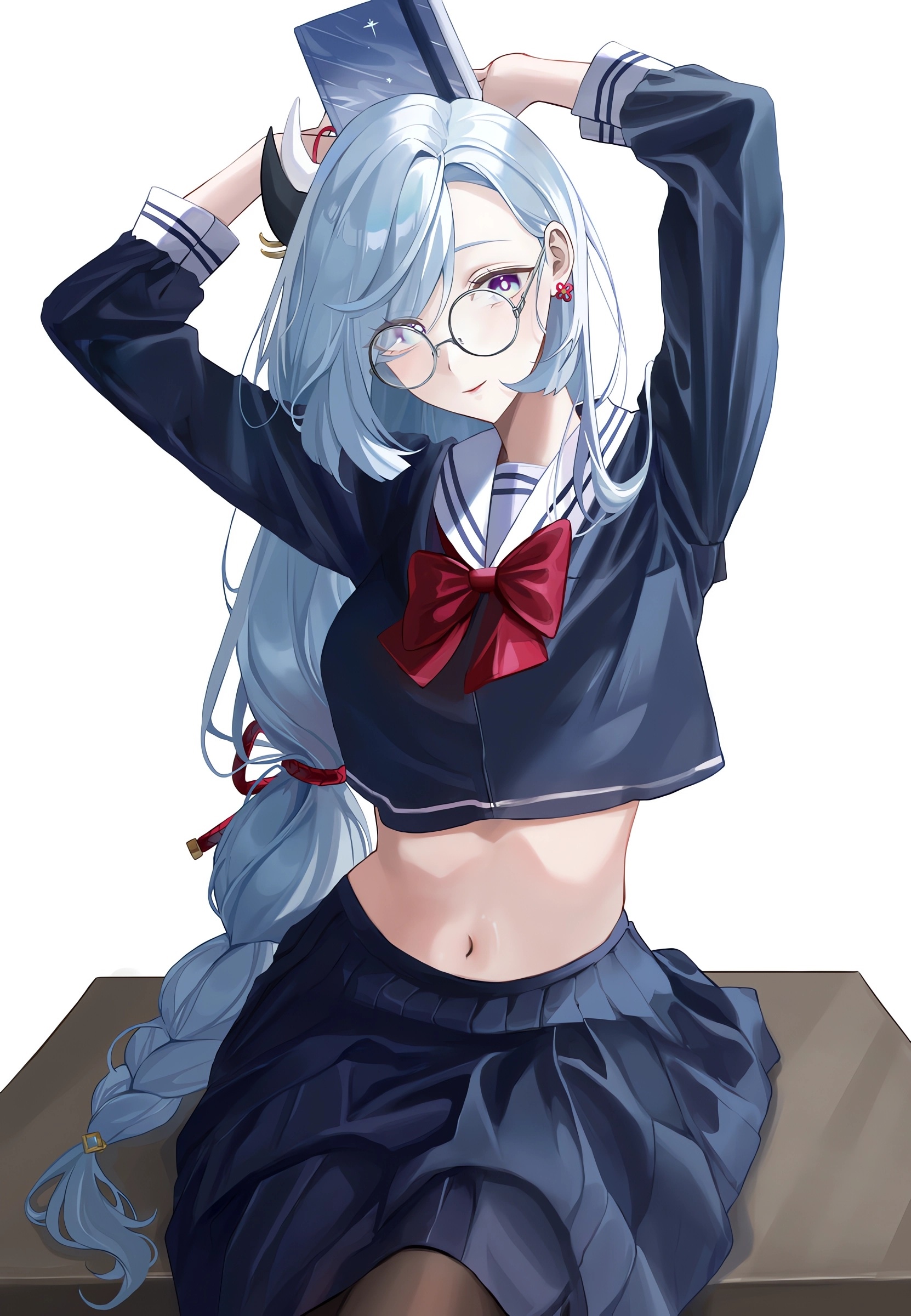 Shenhe from Genshin Impact in a school uniform HD Phone Wallpaper