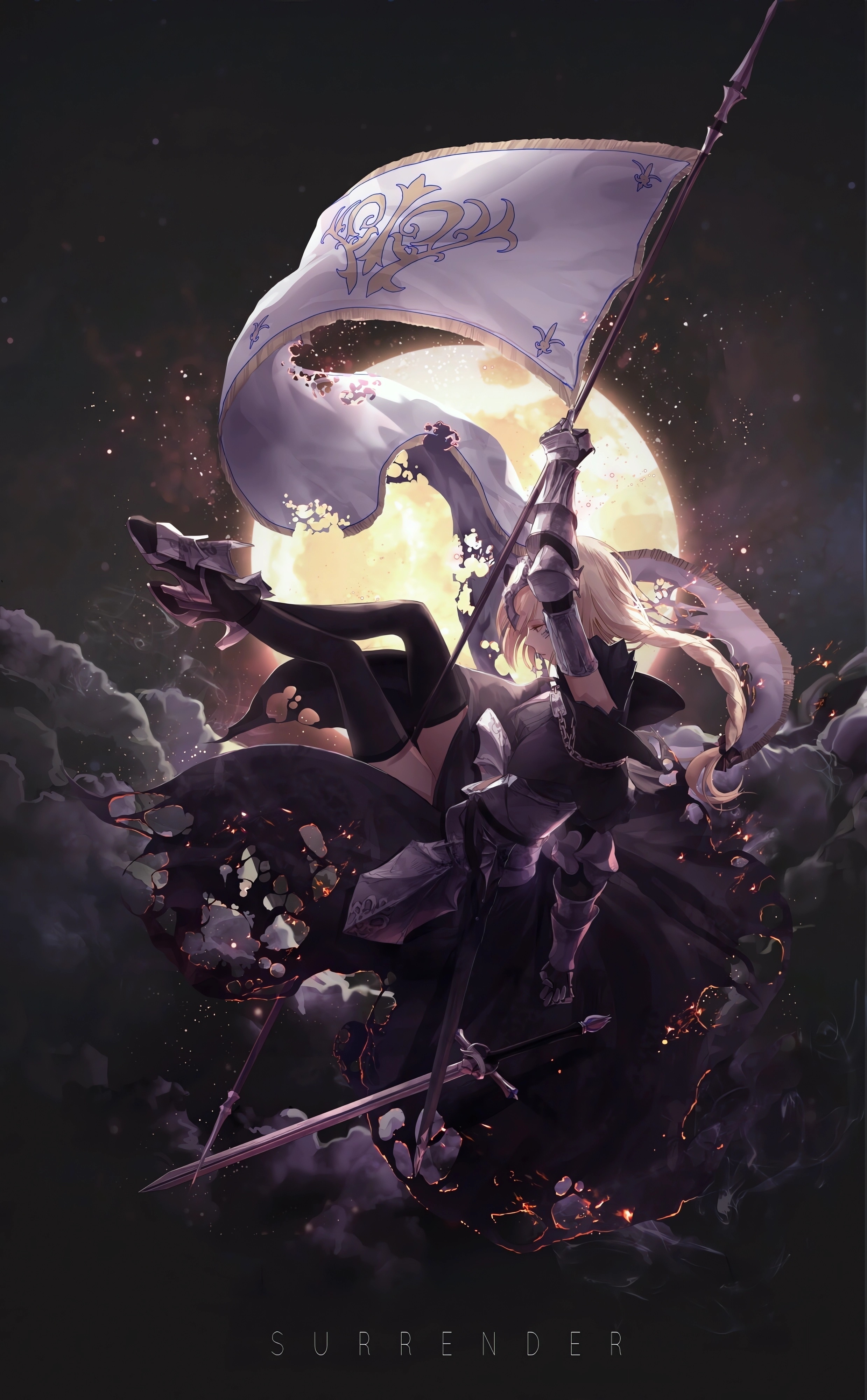 Joan of Arc with Flag and Sword Under the Moon HD Phone Wallpaper
