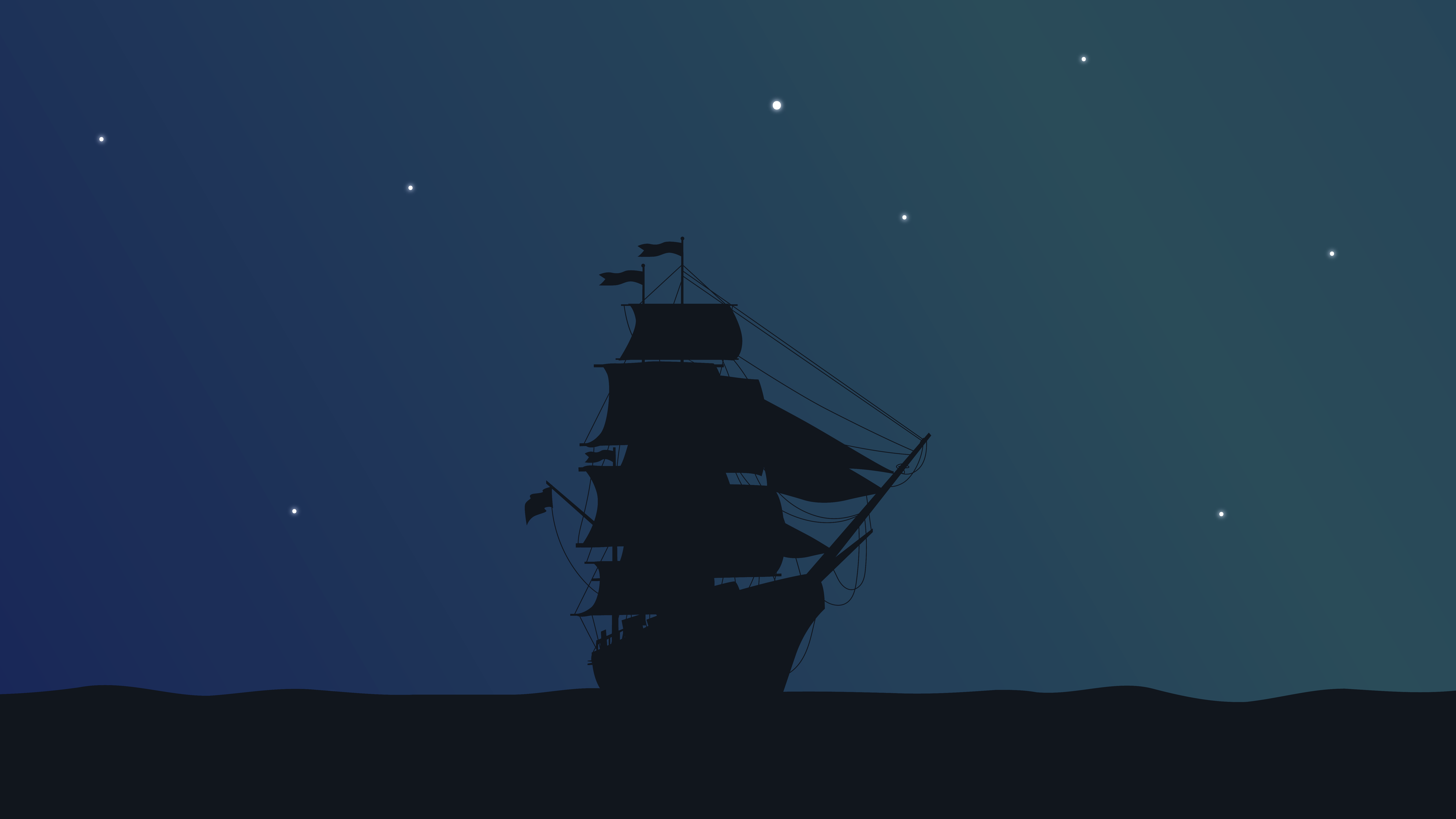 4K Pirate Ship Silhouette Under Starry Sky HD Wallpaper