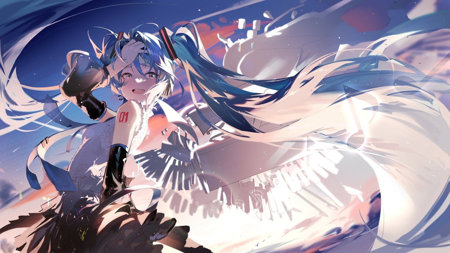Hatsune Miku with blue twintails and wings HD Wallpaper