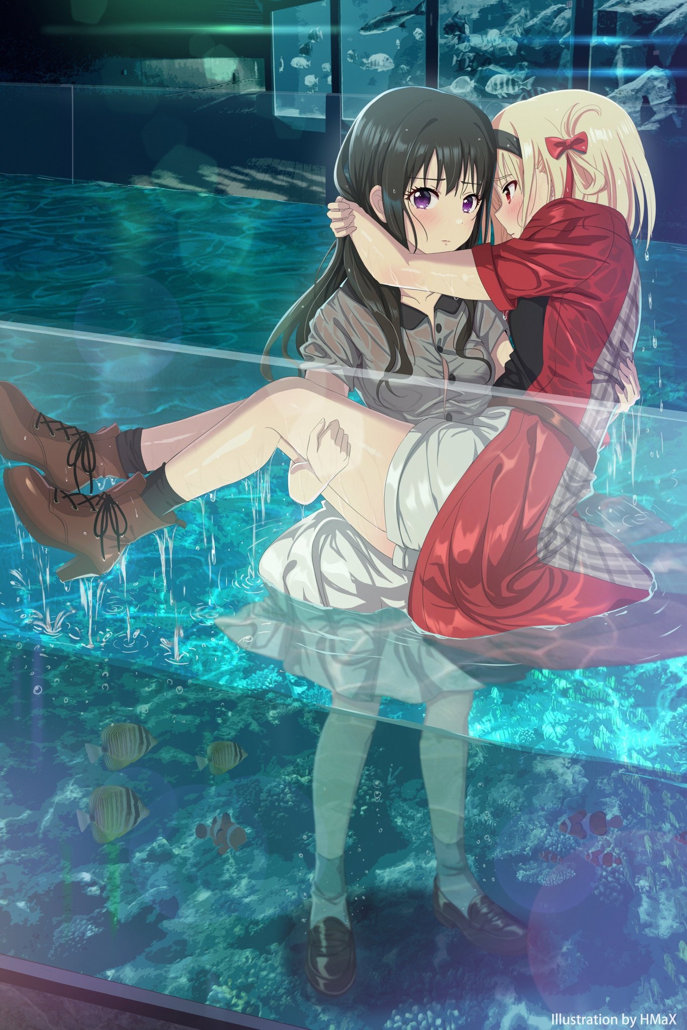 Lycoris Recoil: Chisato and Takina at the Aquarium HD Phone Wallpaper