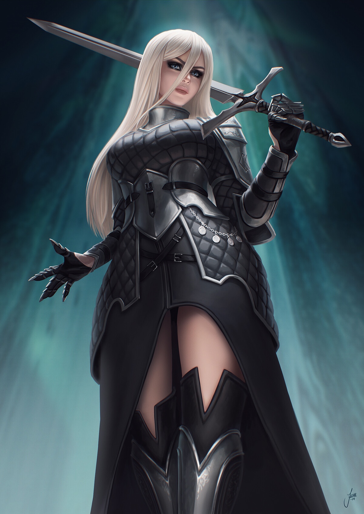 Fantasy art of Angelise Reiter with a sword HD Phone Wallpaper
