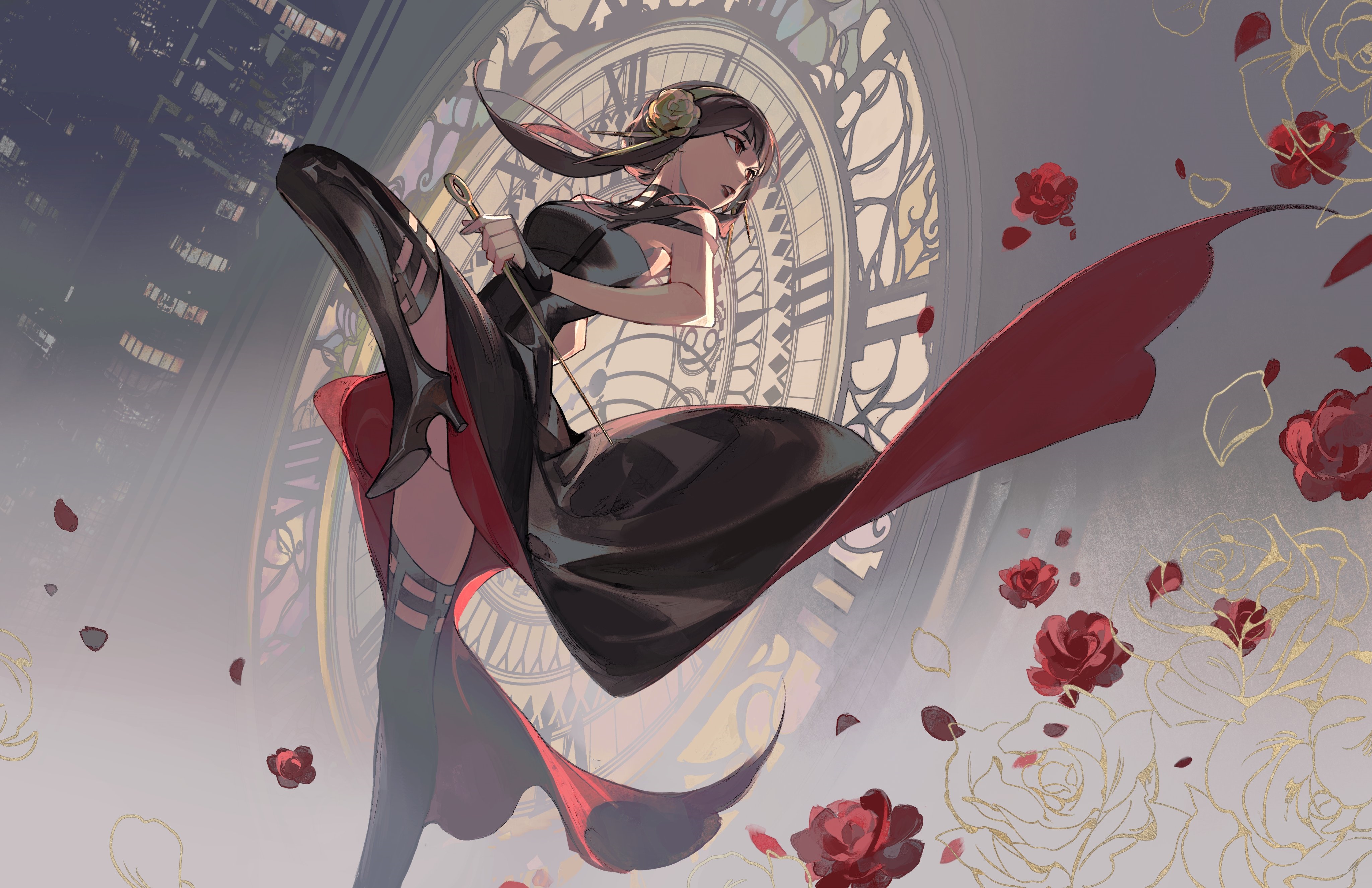 Yor Forger from Spy x Family with Roses HD Wallpaper