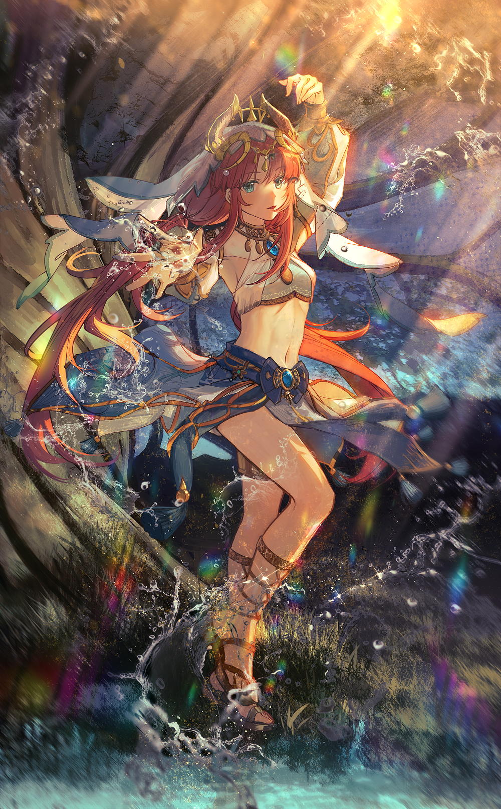 Nilou from Genshin Impact in water with sunlight HD Phone Wallpaper
