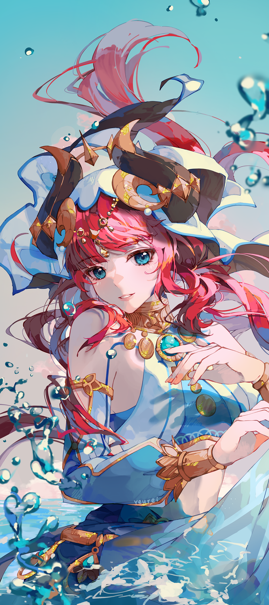Nilou from Genshin Impact in water with bubbles HD Phone Wallpaper